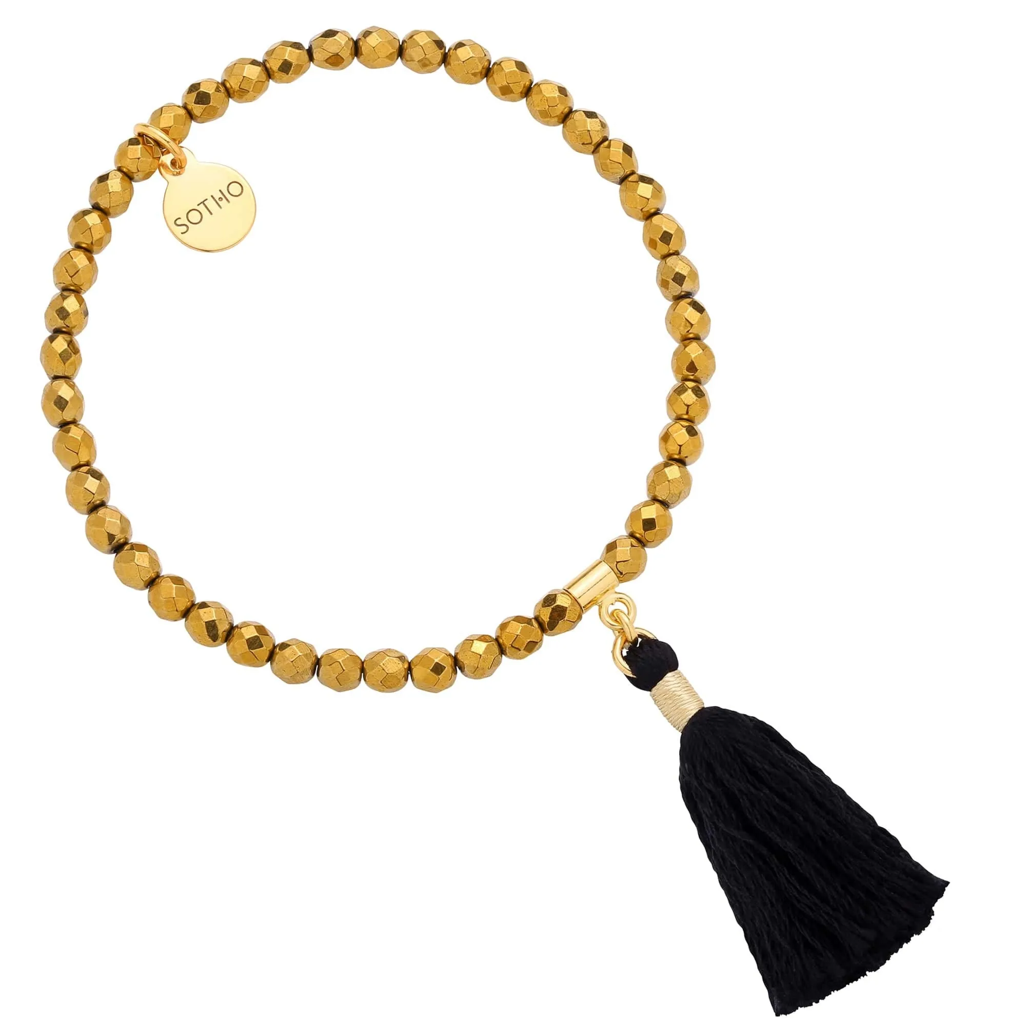 Złota bransoletka z fasetowanego hematytu z chwostem