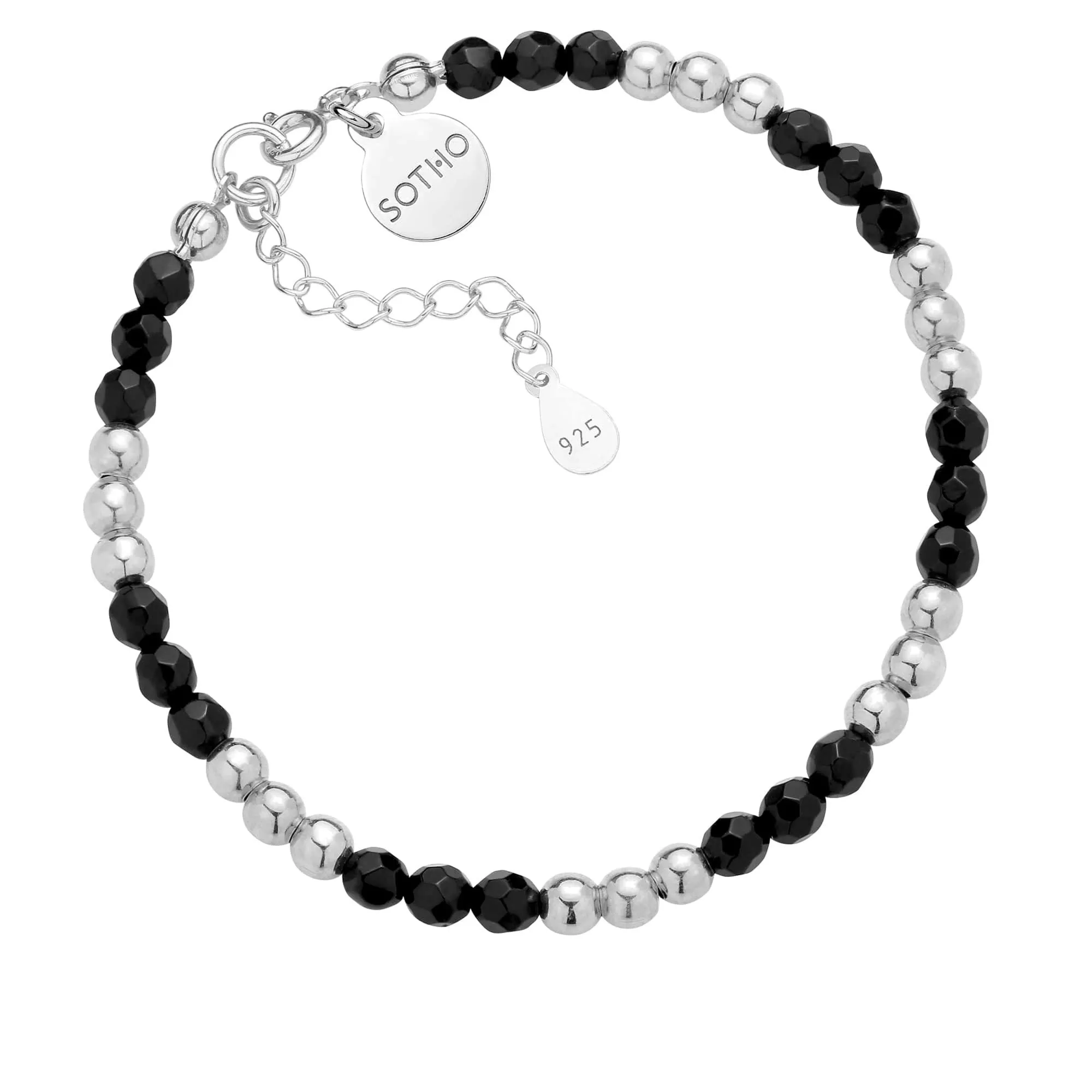 Czarna bransoletka z fasetowanego onyksu i srebrnych kuleczek