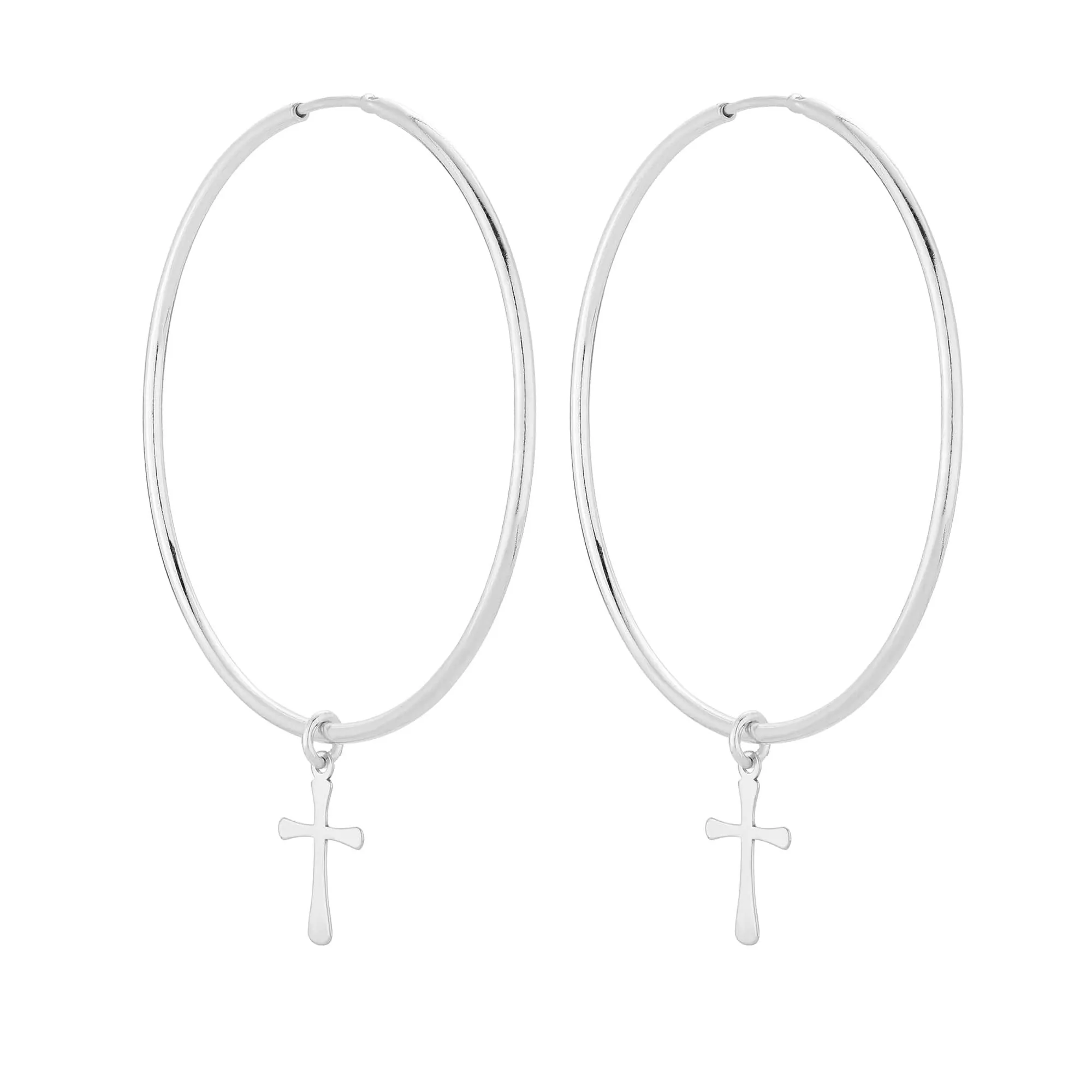 Duże srebrne kolczyki z krzyżami