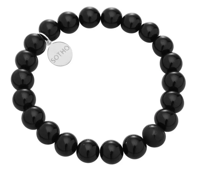 Czarna modowa bransoletka onyks on mani mantra tybetańska srebro 925