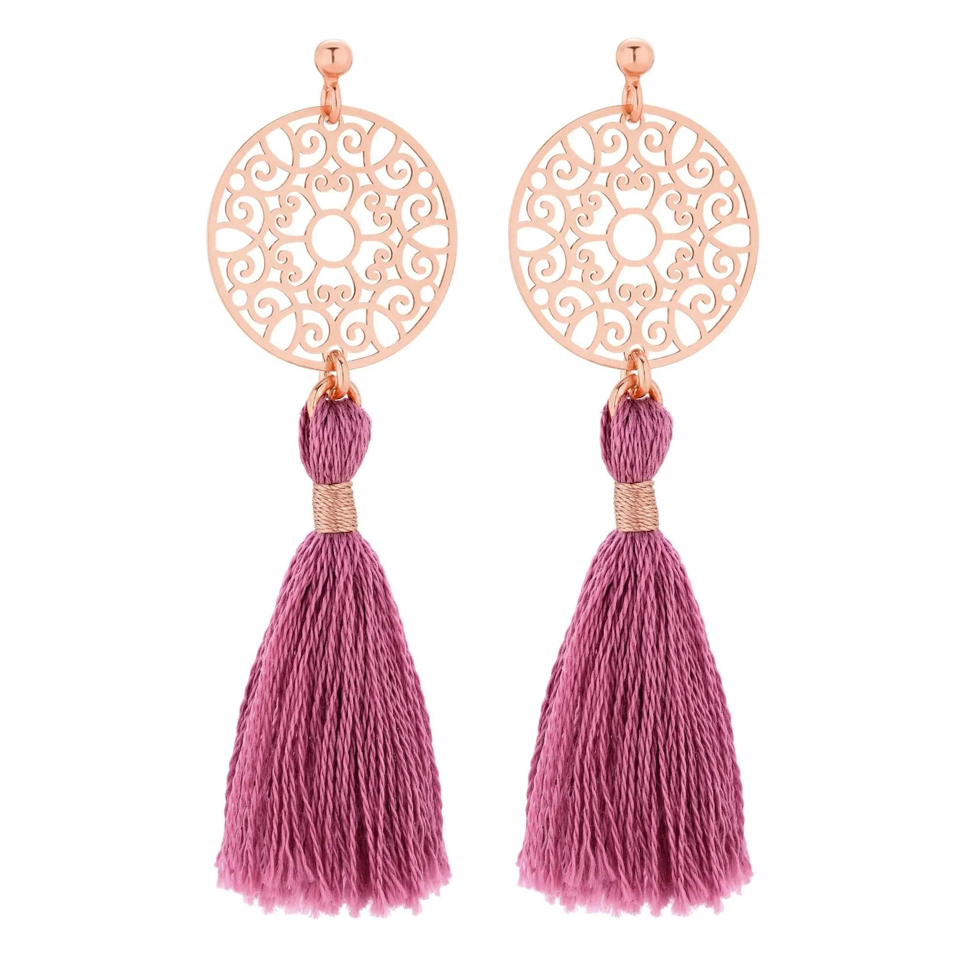 Kolczyki z różowego złota z rozetką i chwostem