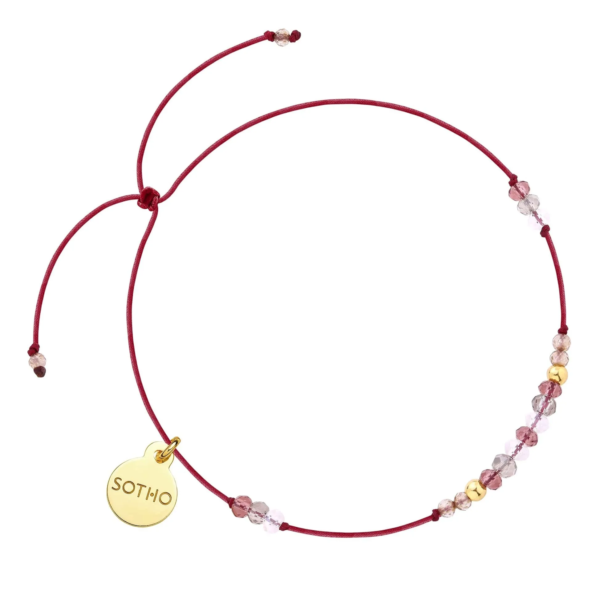 Bordowa sznurkowa bransoletka z kwarcem i cyrkoniami