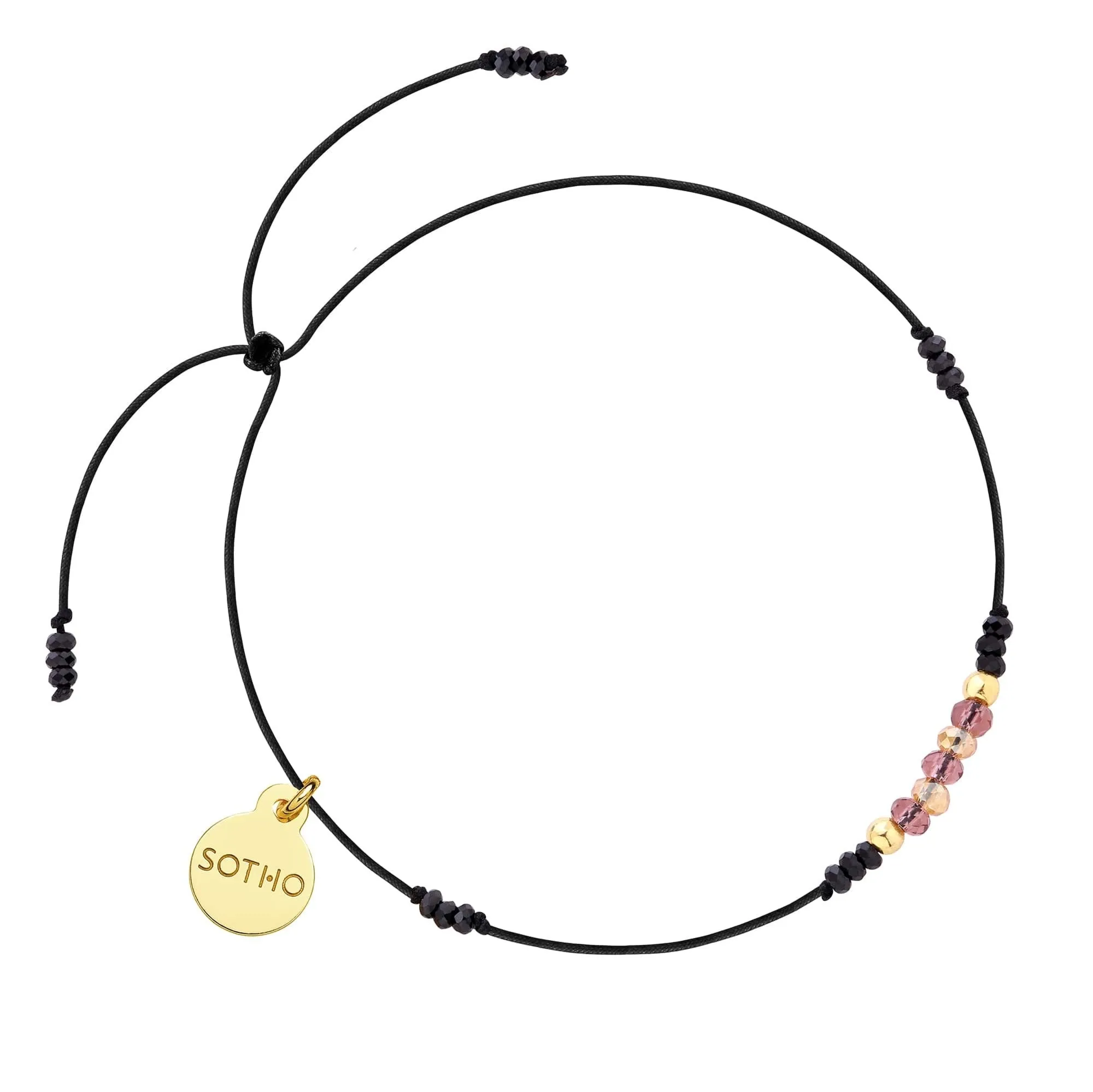 Czarna sznurkowa bransoletka ze spinelem i cyrkoniami