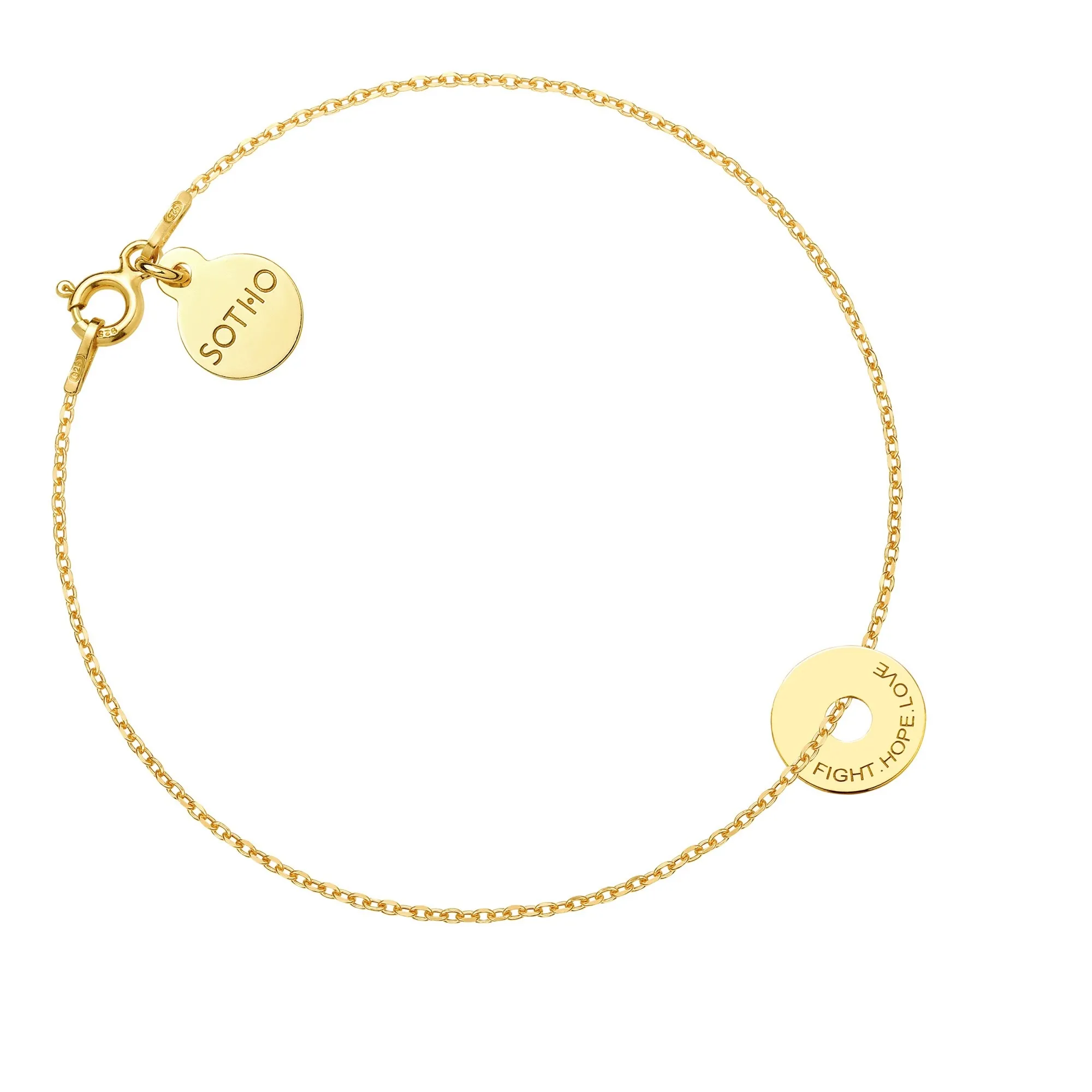 Złota bransoletka z malutką karmą FIGHT.HOPE.LOVE