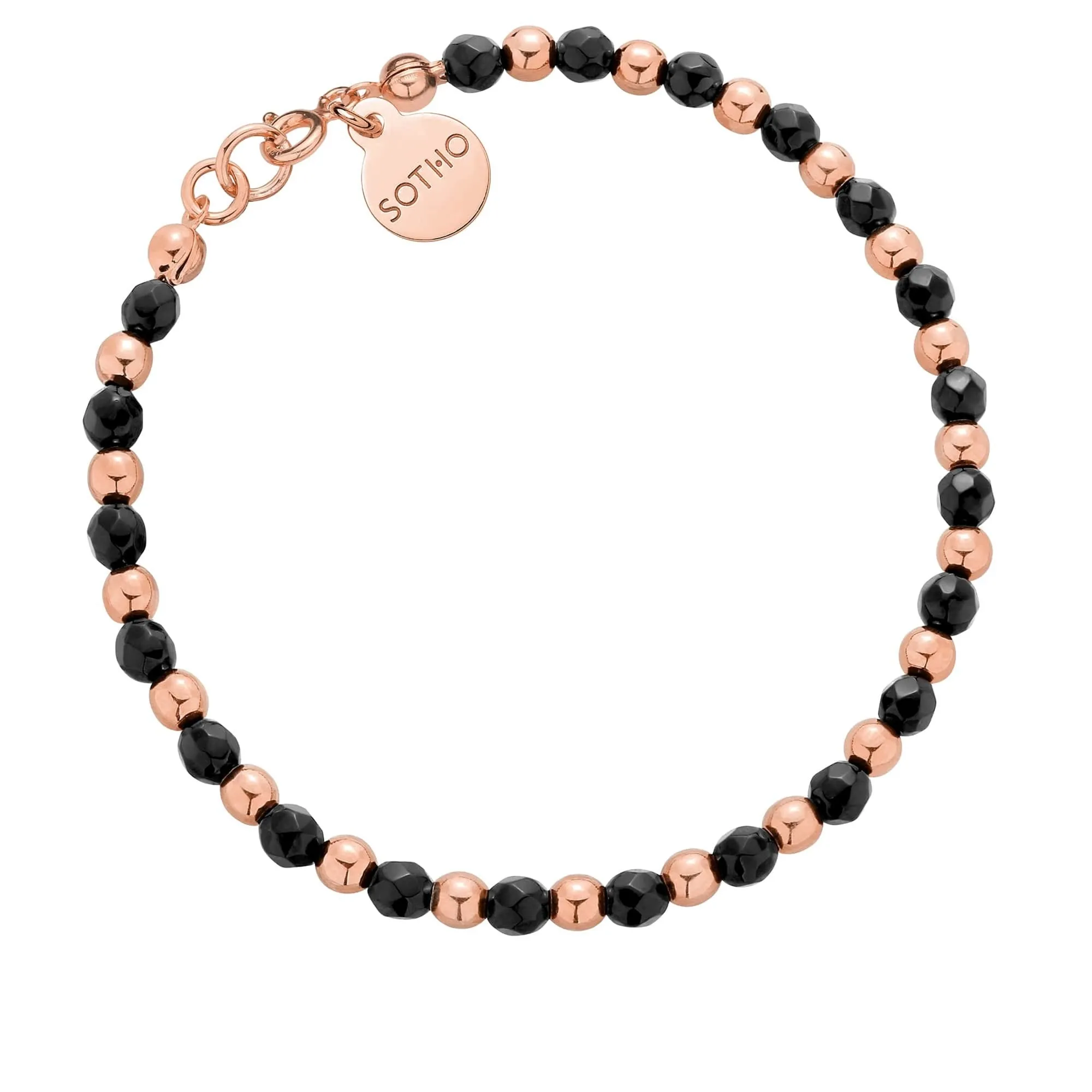 Bransoletka z różowego złota z fasetowanego onyksu i złotych kuleczek