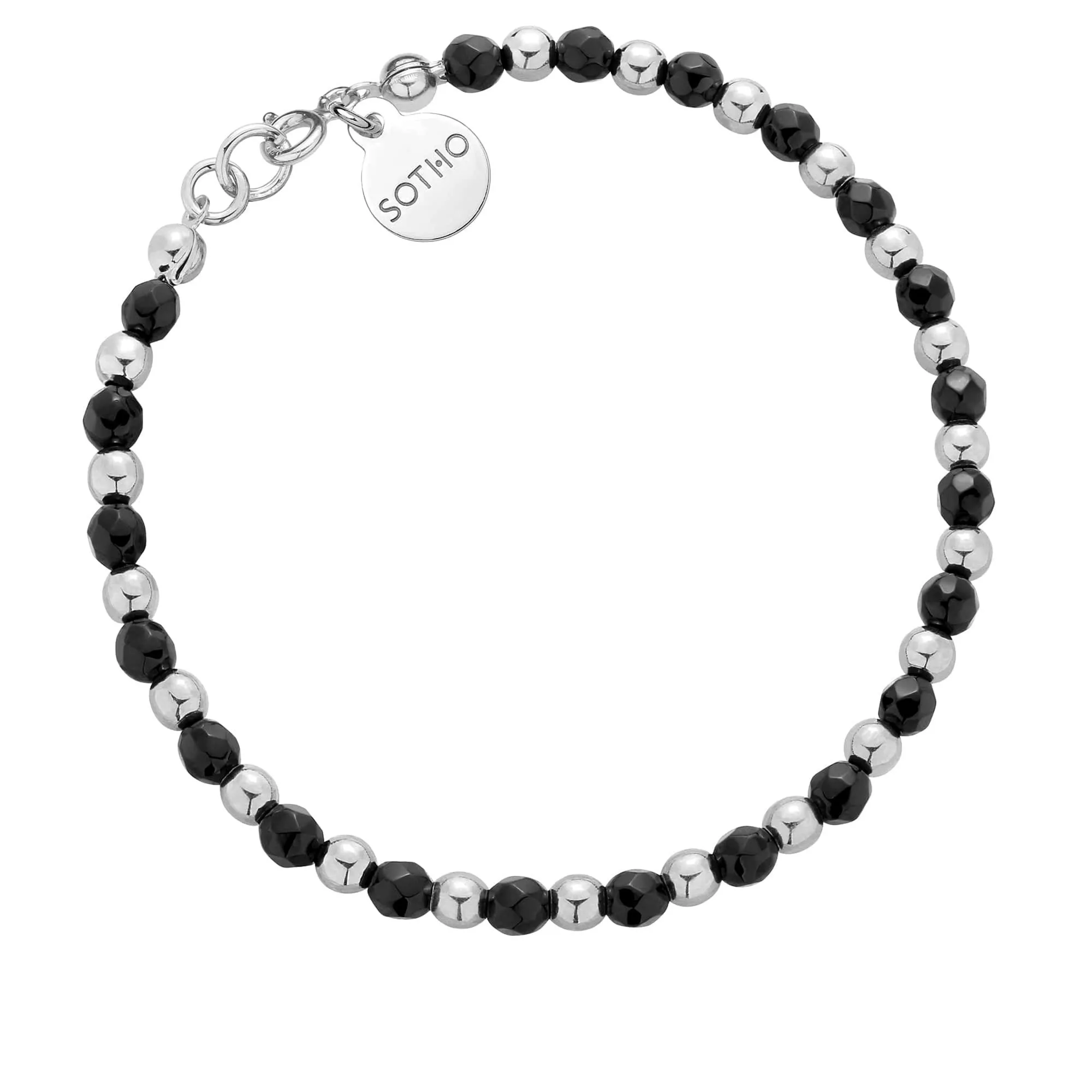Srebrna bransoletka z fasetowanego onyksu i srebrnych kuleczek