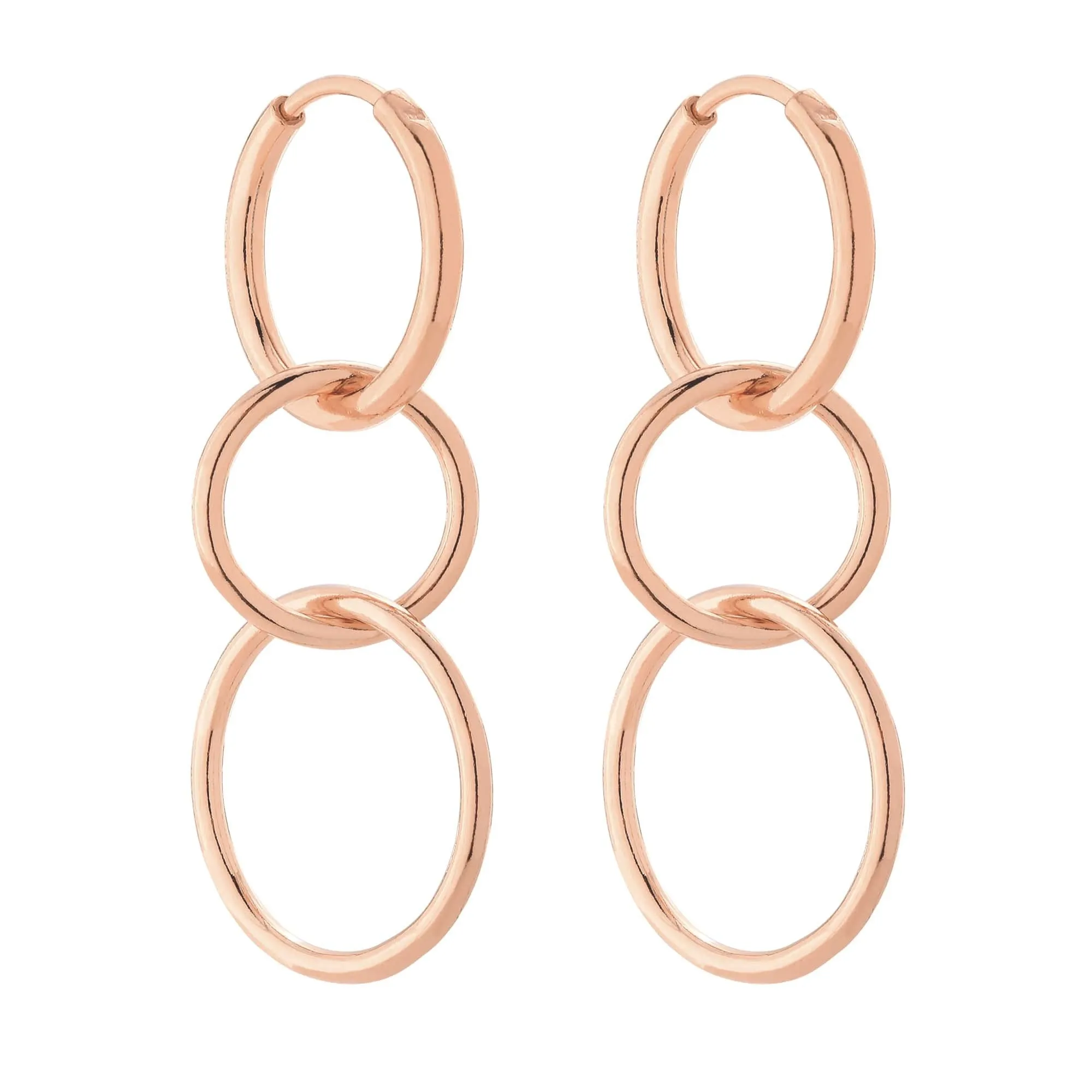 Długie kolczyki potrójne koła w różowym złocie