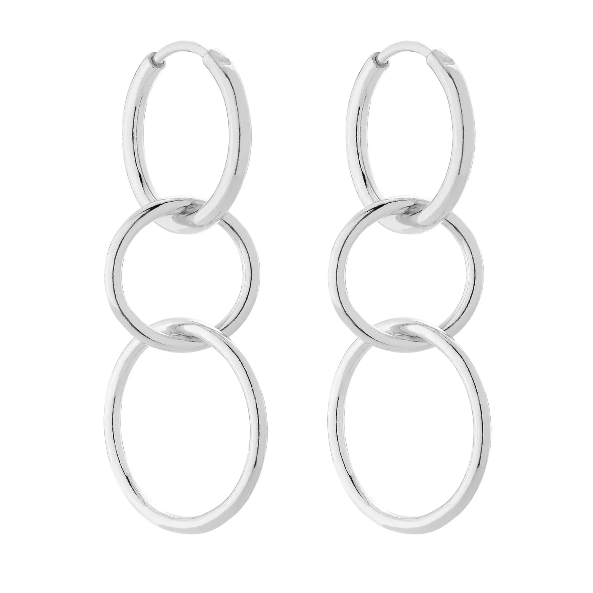 Srebrne długie kolczyki potrójne koła