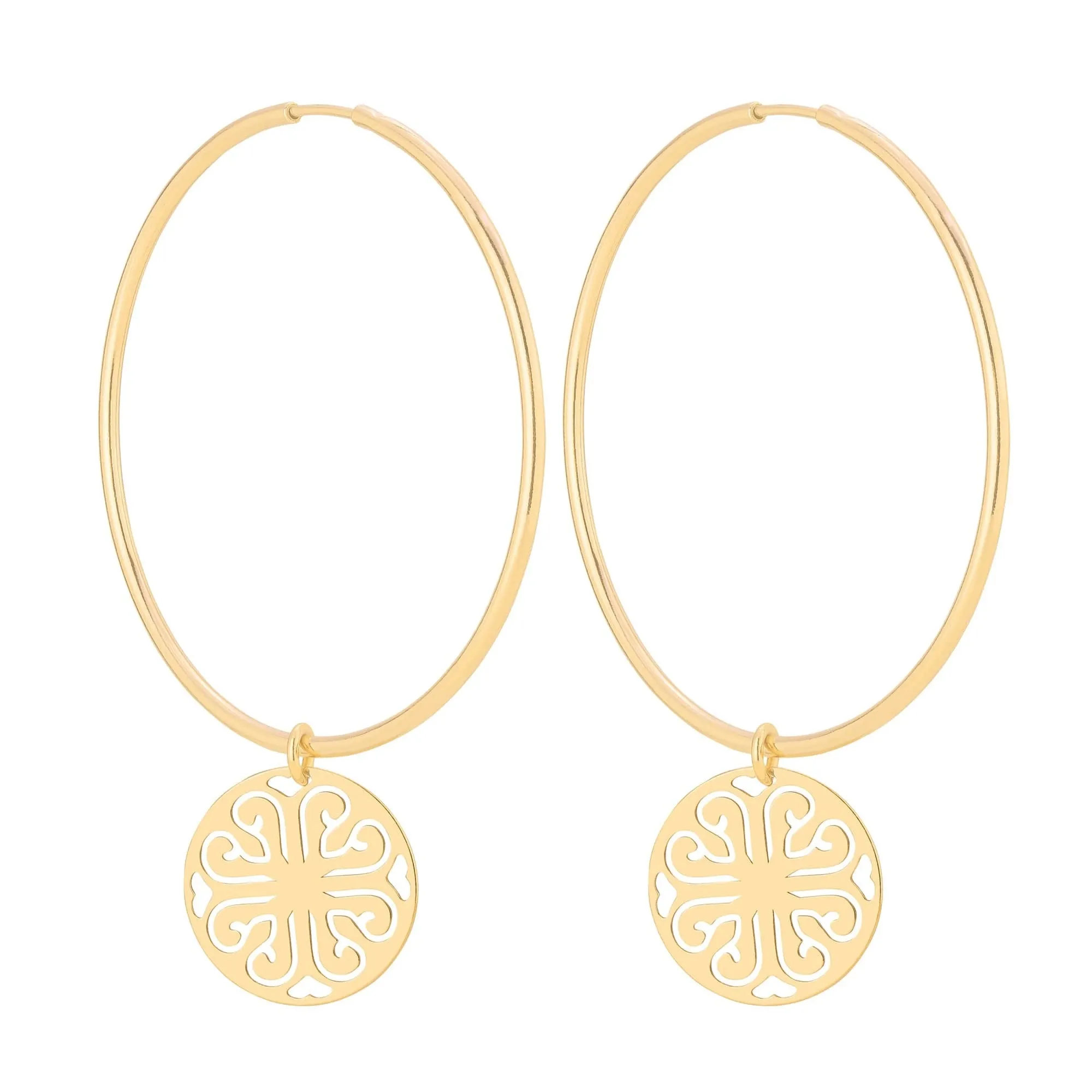 Złote kolczyki duże koła  z rozetami