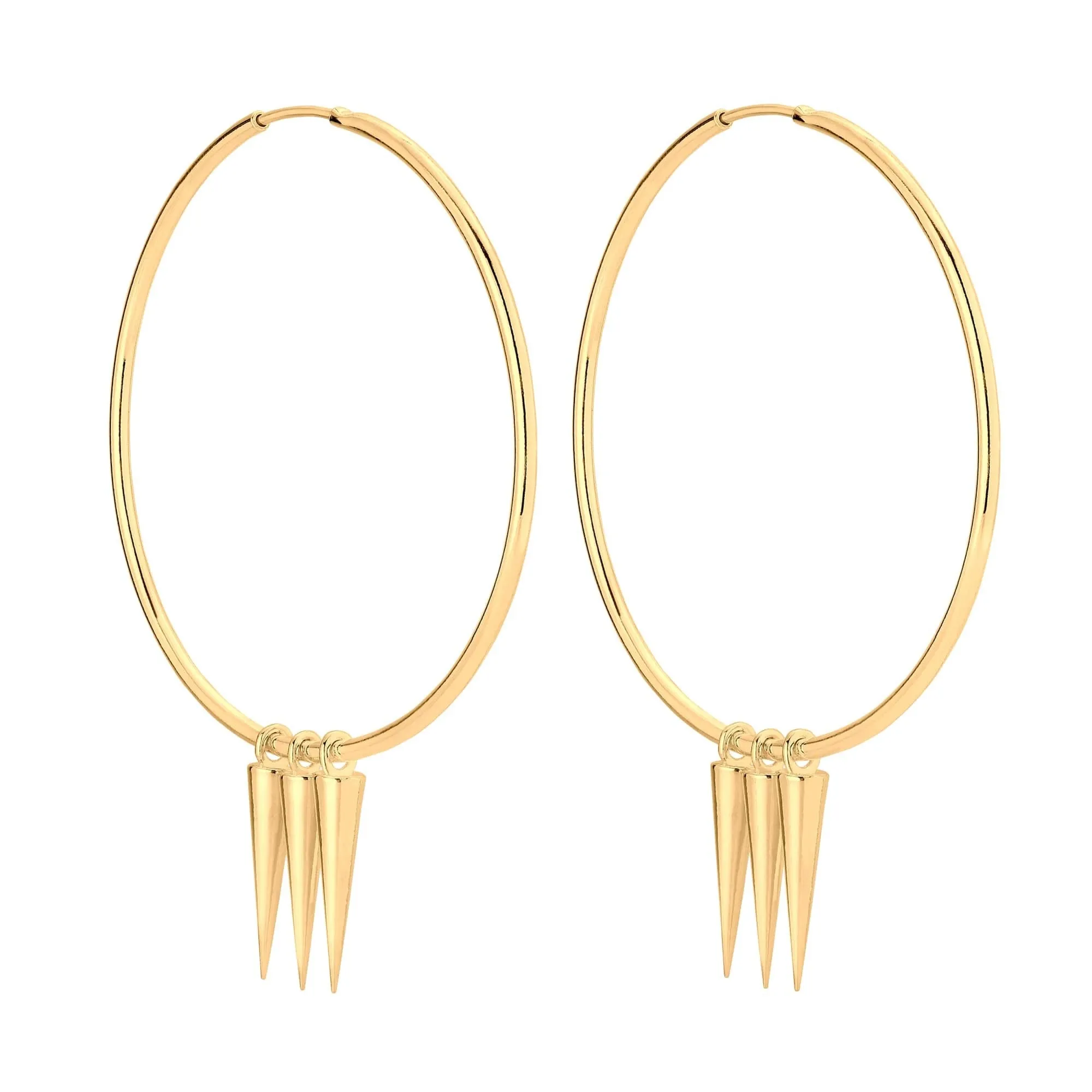 Złote kolczyki duże koła z kłami