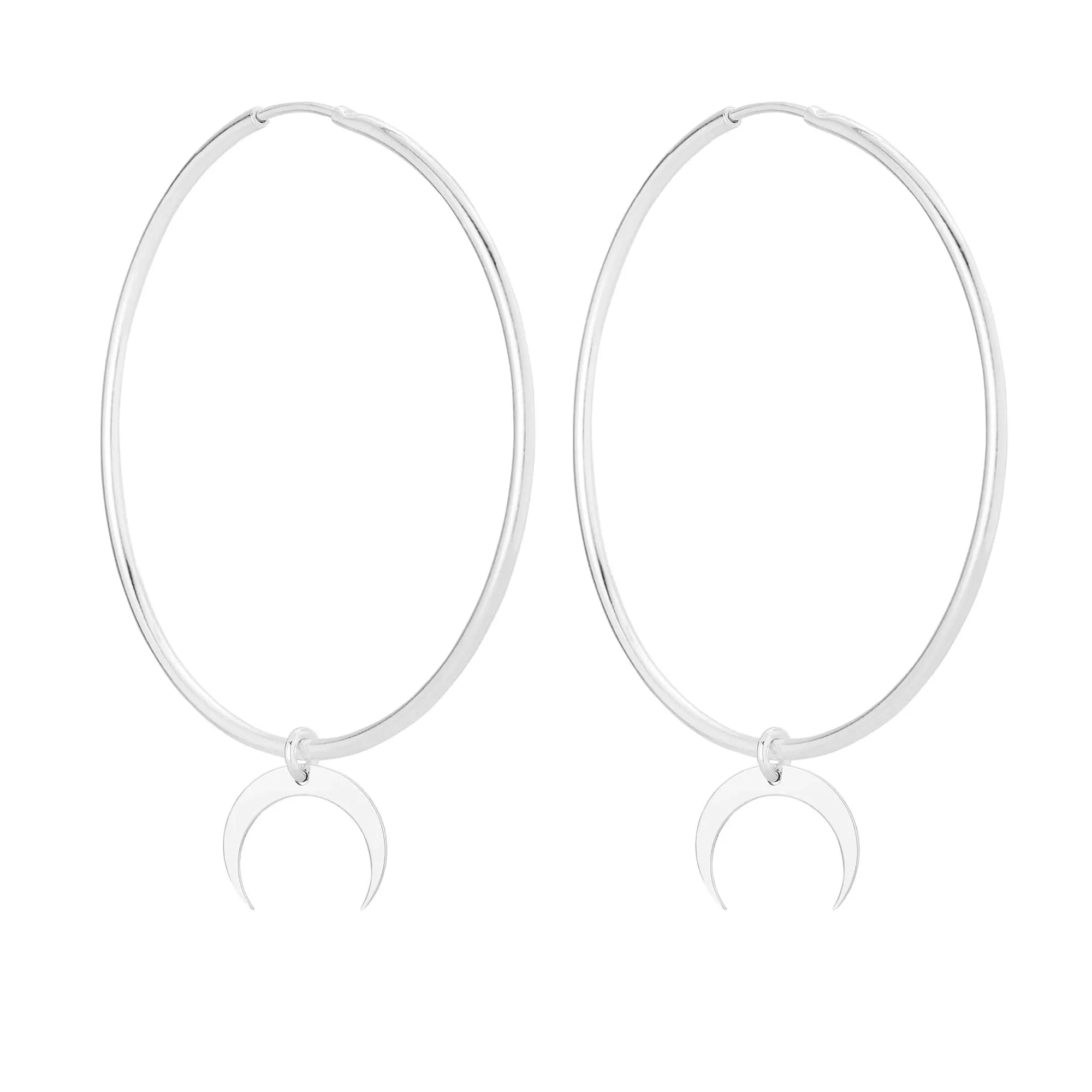 Srebrne kolczyki duże koła z księżycami