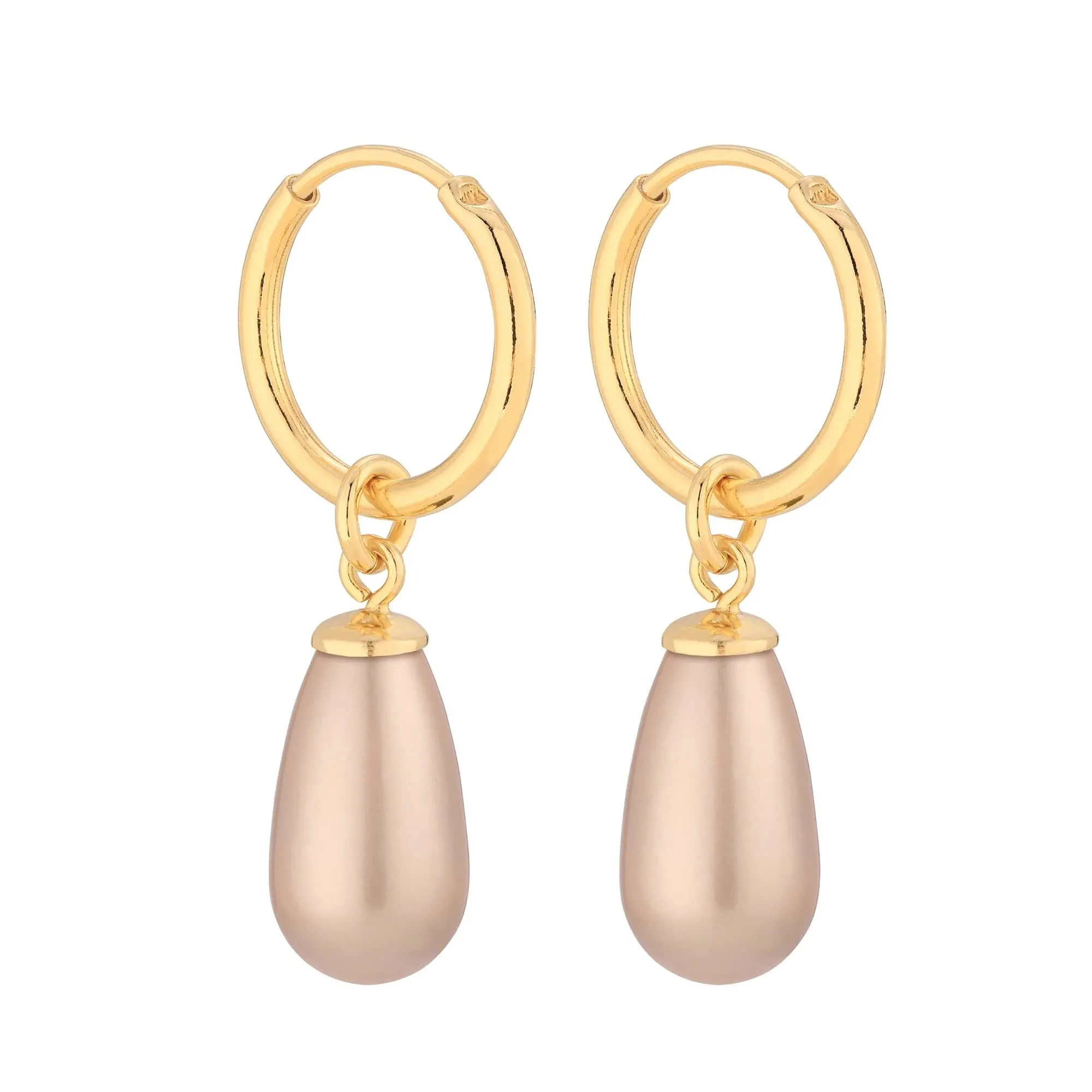 Złote kolczyki koła z pudrowymi perłami SWAROVSKI® CRYSTAL