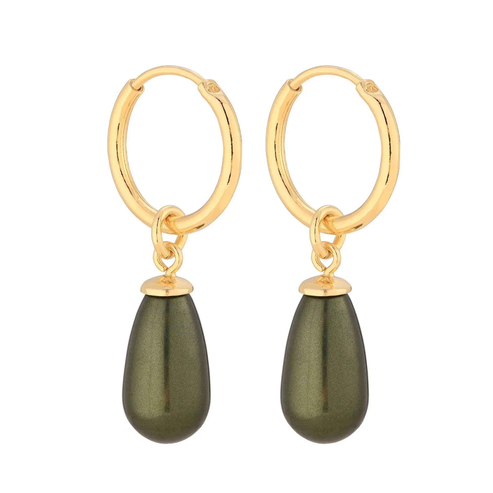 Złote kolczyki koła z zielonymi perłami SWAROVSKI® CRYSTAL