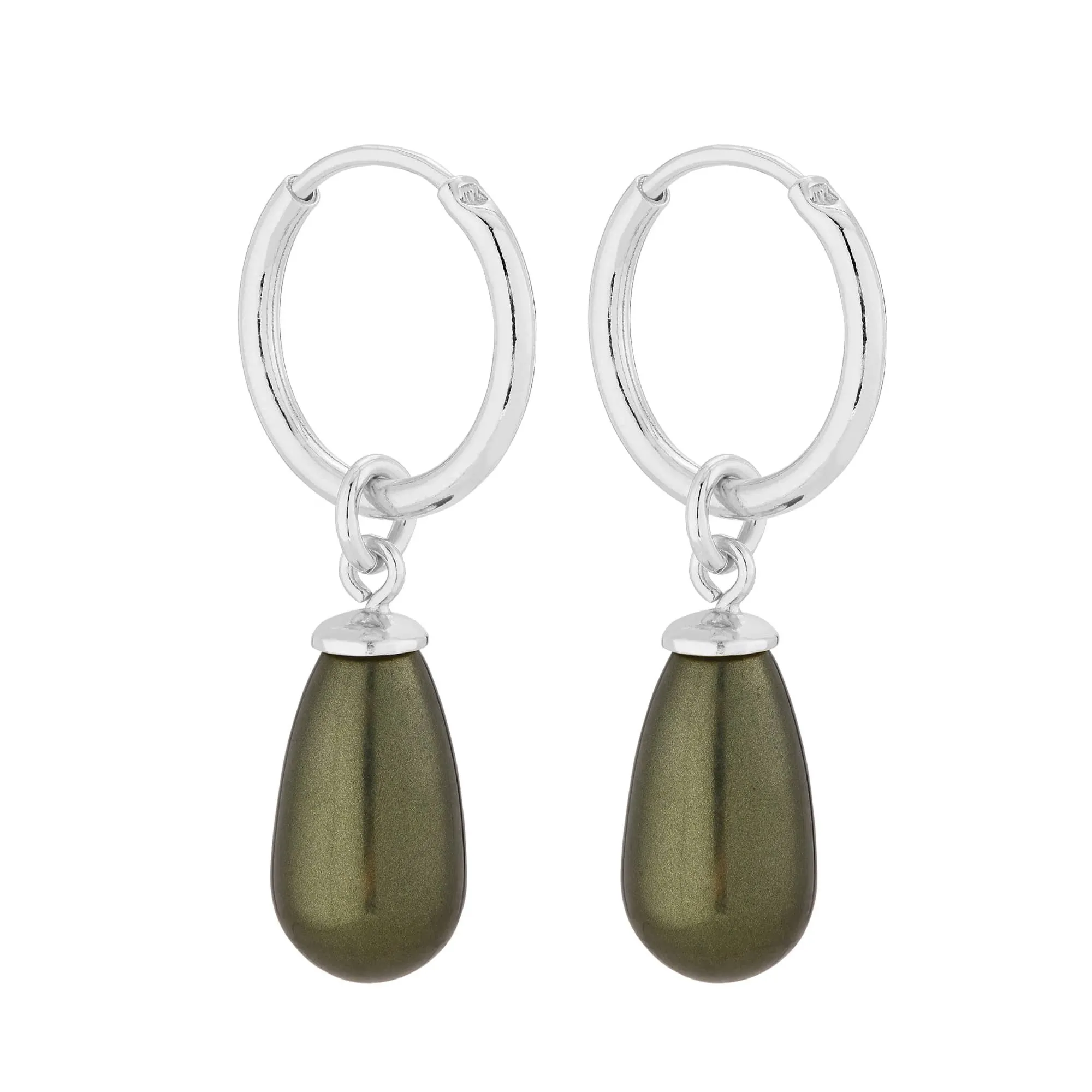 Srebrne kolczyki koła z zielonymi perłami SWAROVSKI® CRYSTAL