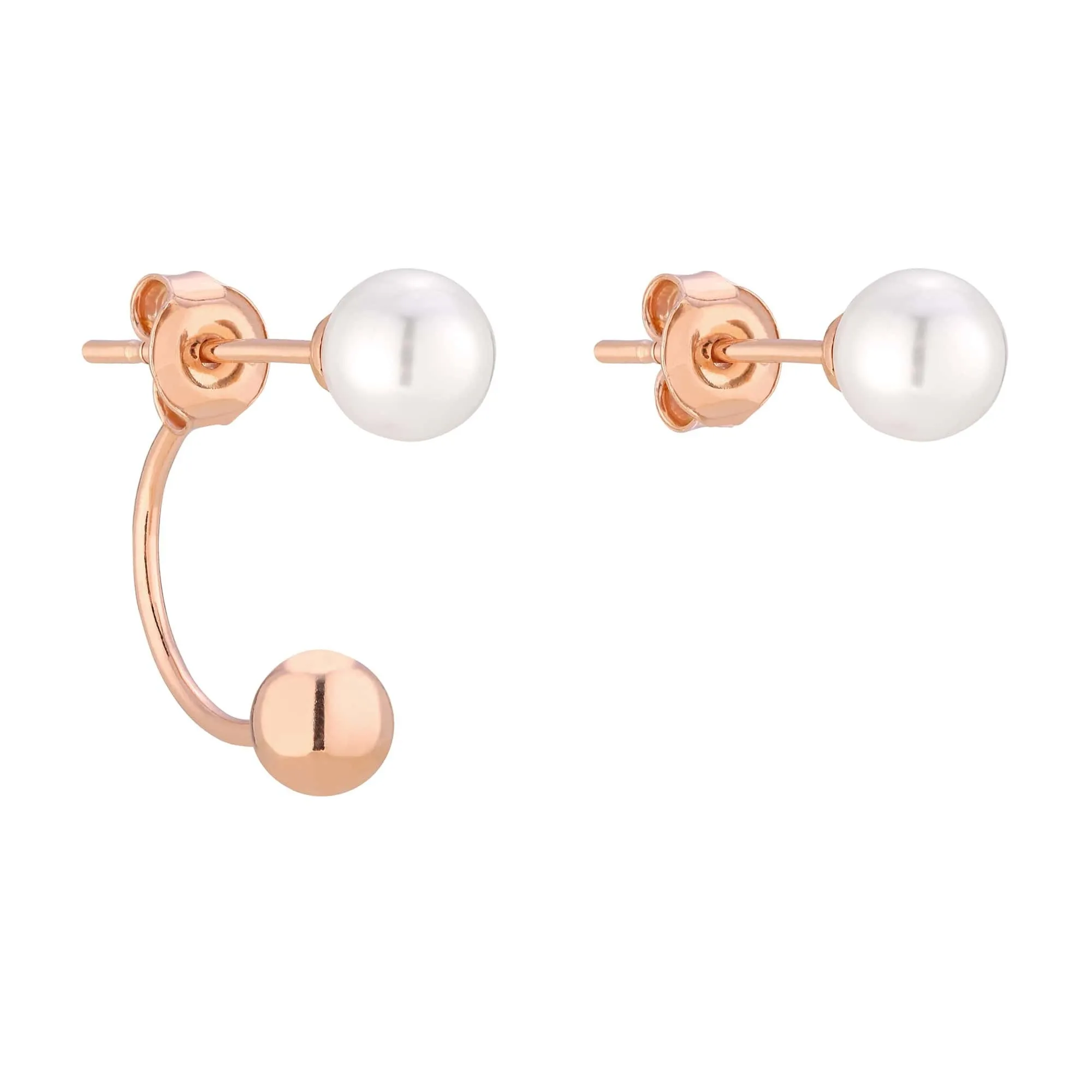 Asymetryczne kolczyki w różowy złocie z białą perłą SWAROVSKI® CRYSTAL