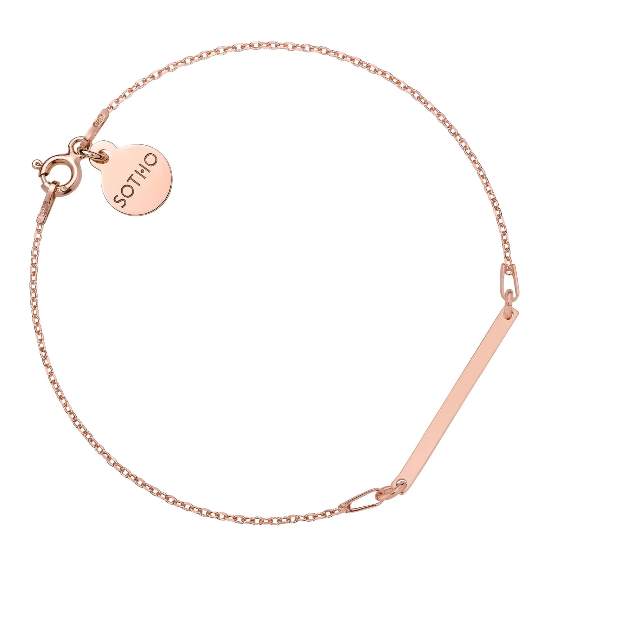 Bransoletka z delikatną prostokątną blaszką z różowego złota