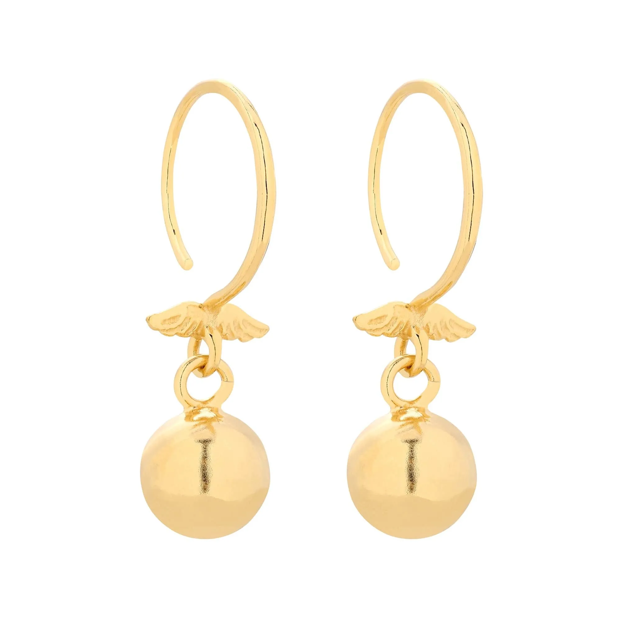 Złote kolczyki ze skrzydełkami i kuleczką