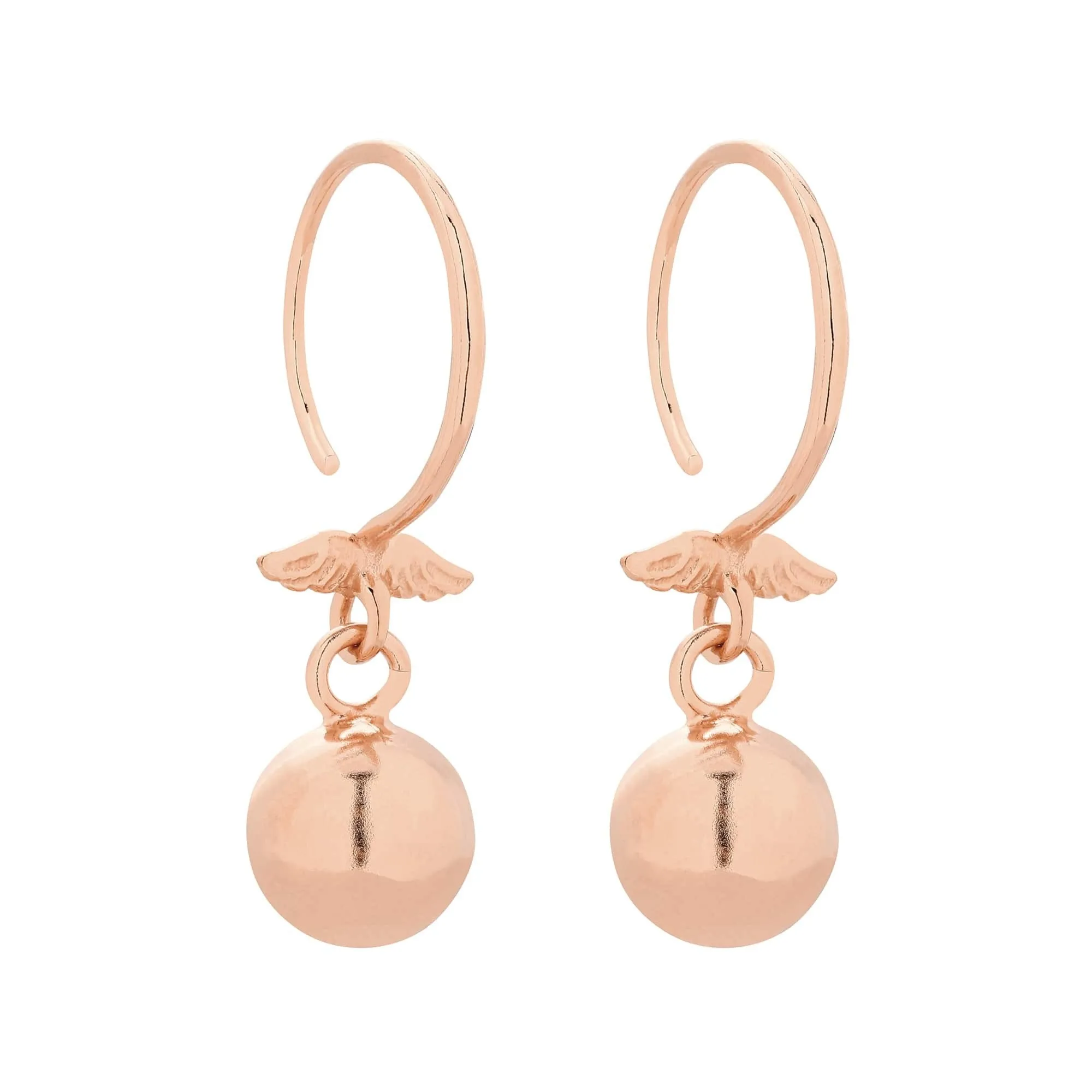 Kolczyki ze skrzydełkami i kuleczką z różowego złota