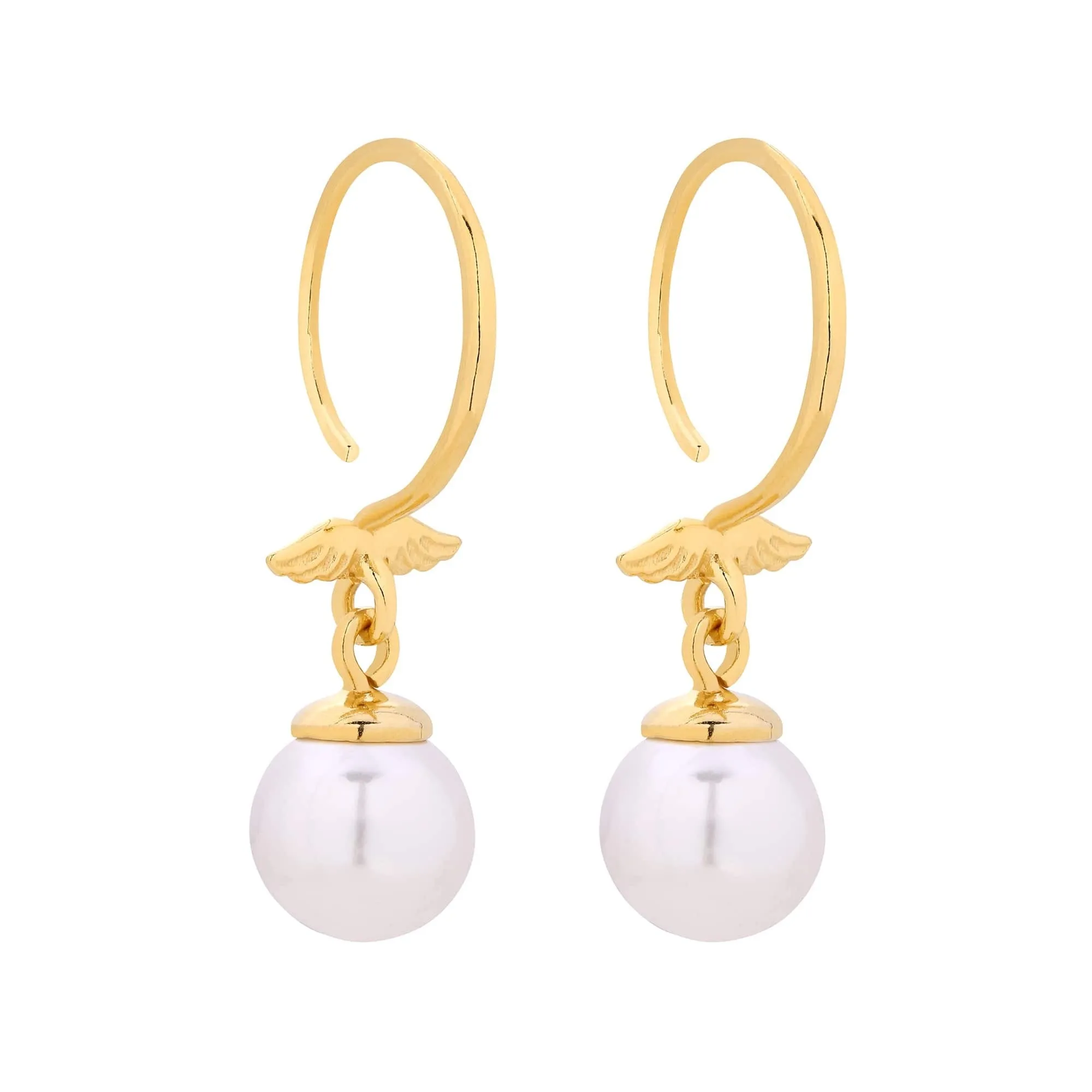 Złote kolczyki ze skrzydełkami i białymi perłami SWAROVSKI® CRYSTAL