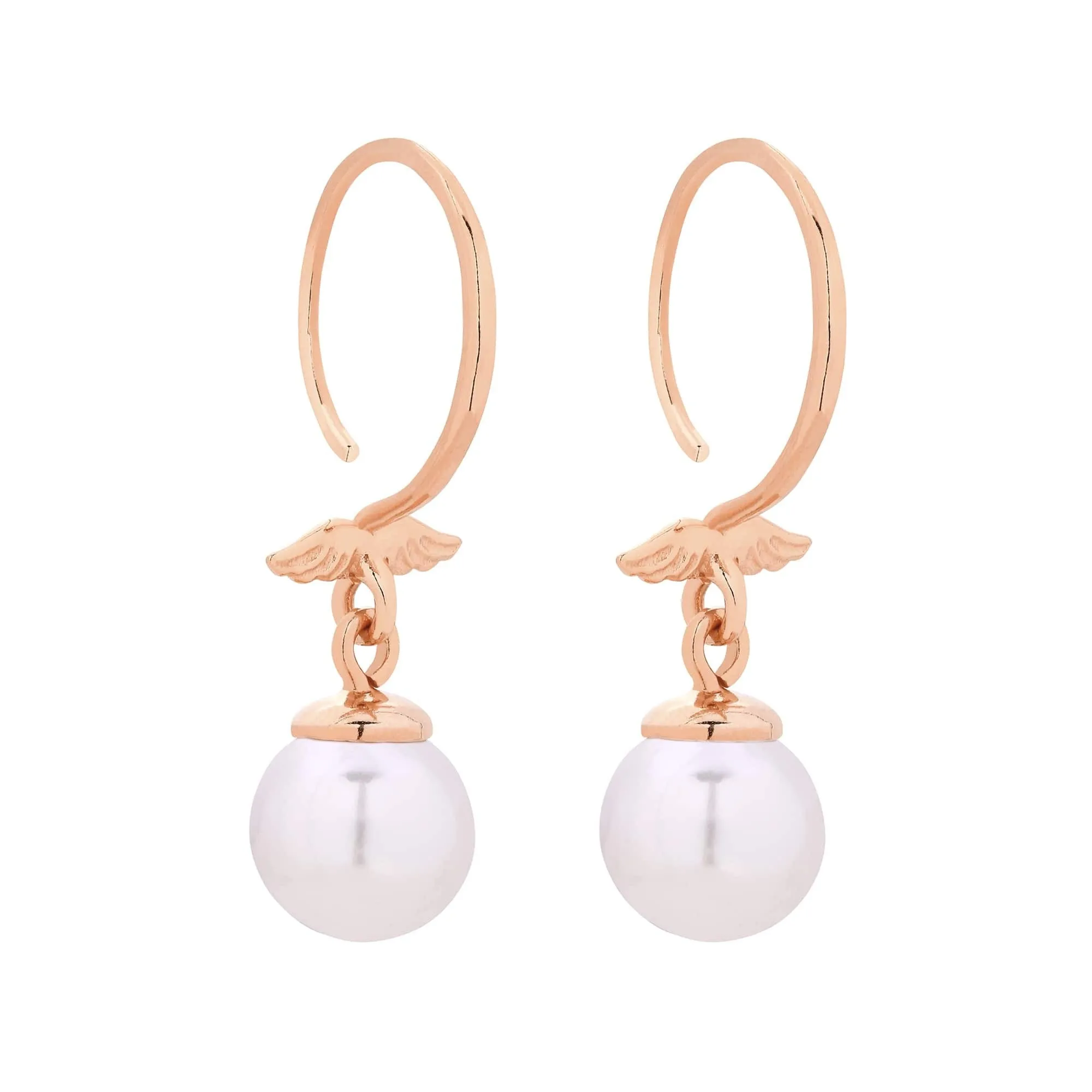 Kolczyki z różowego złota ze skrzydełkami i białymi perłami SWAROVSKI® CRYSTAL