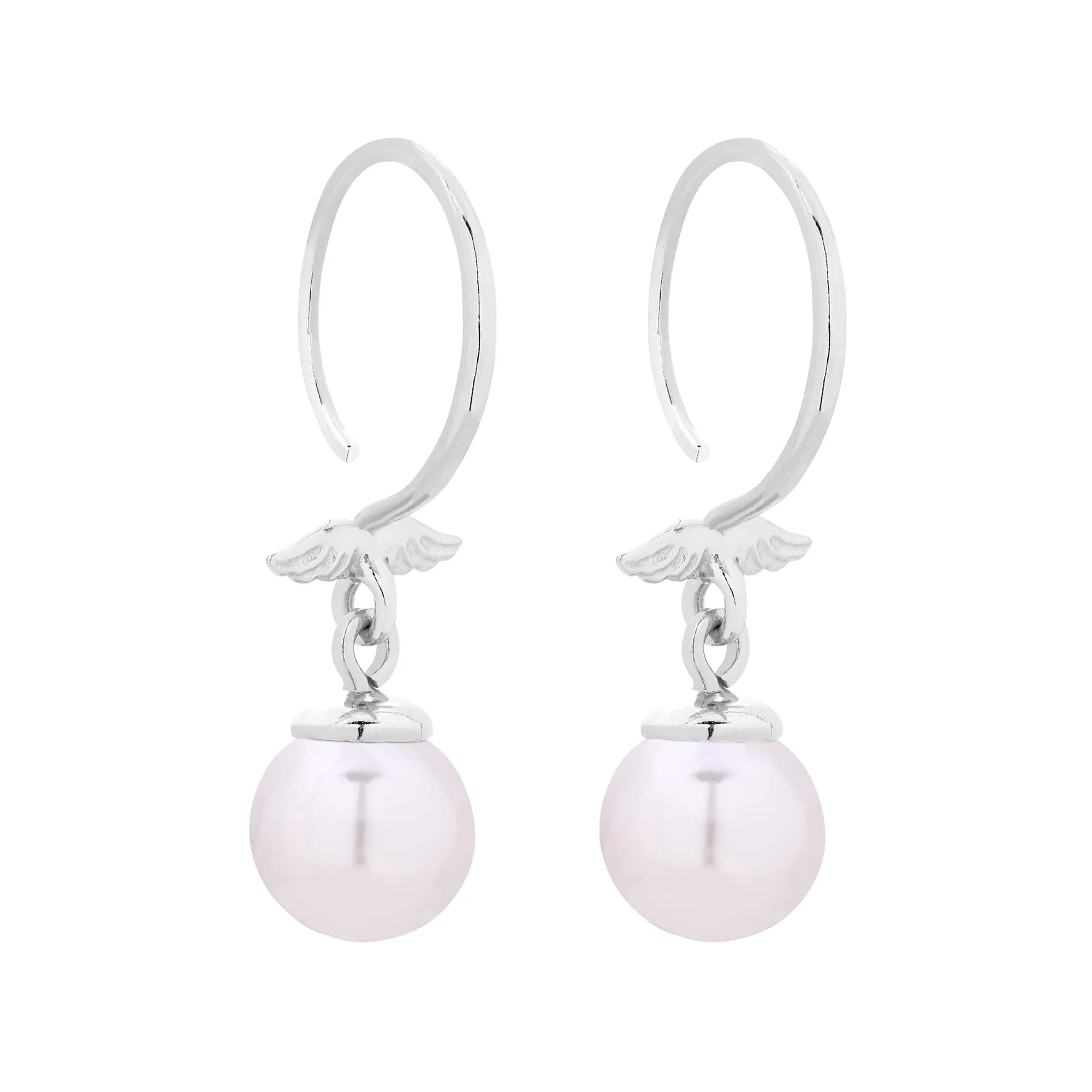 Srebrne kolczyki ze skrzydełkami i białymi perłami SWAROVSKI® CRYSTAL