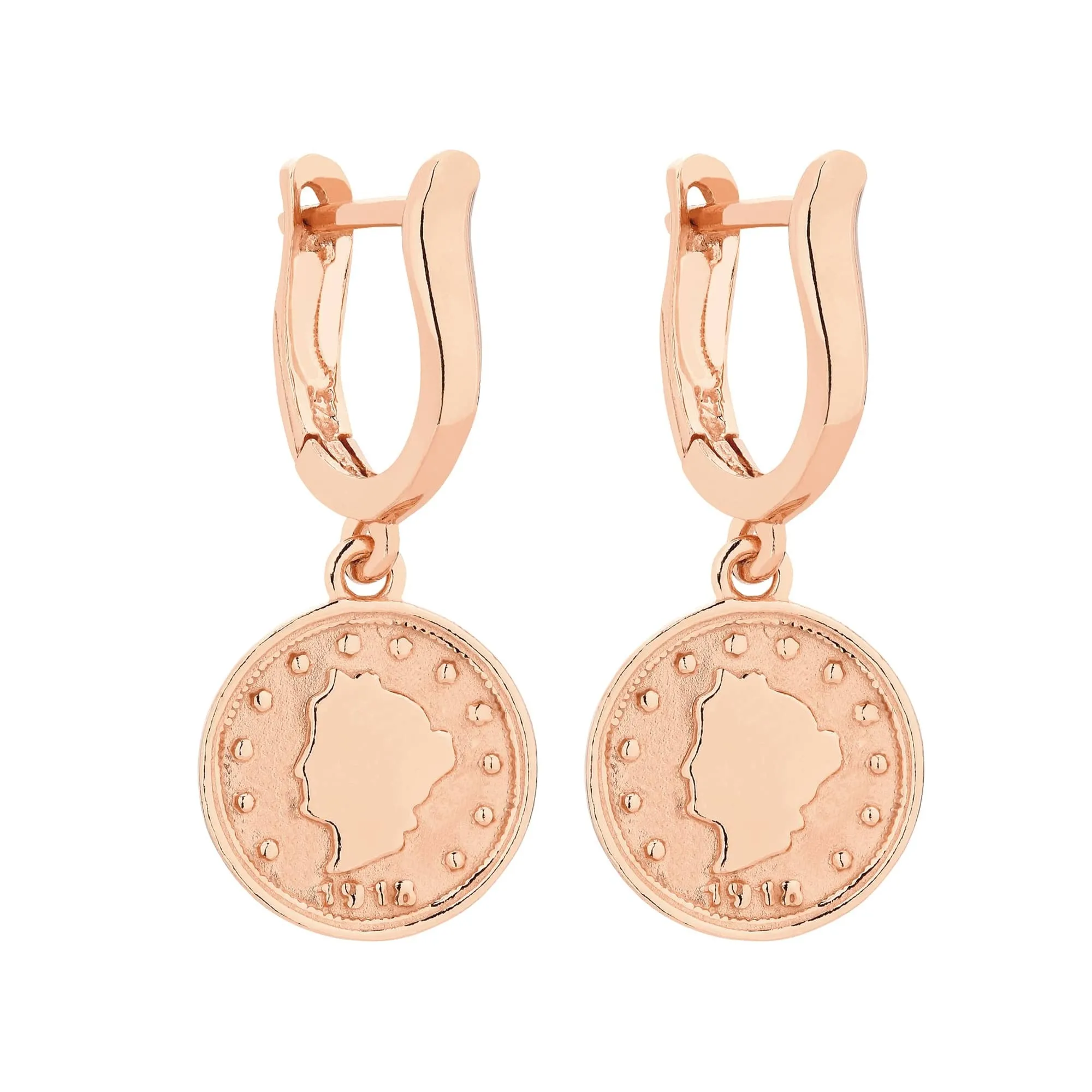 Kolczyki z monetą z różowego złota