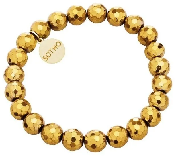 Złota bransoletka fasetowany złoty hematyt logowana zawieszka złoto