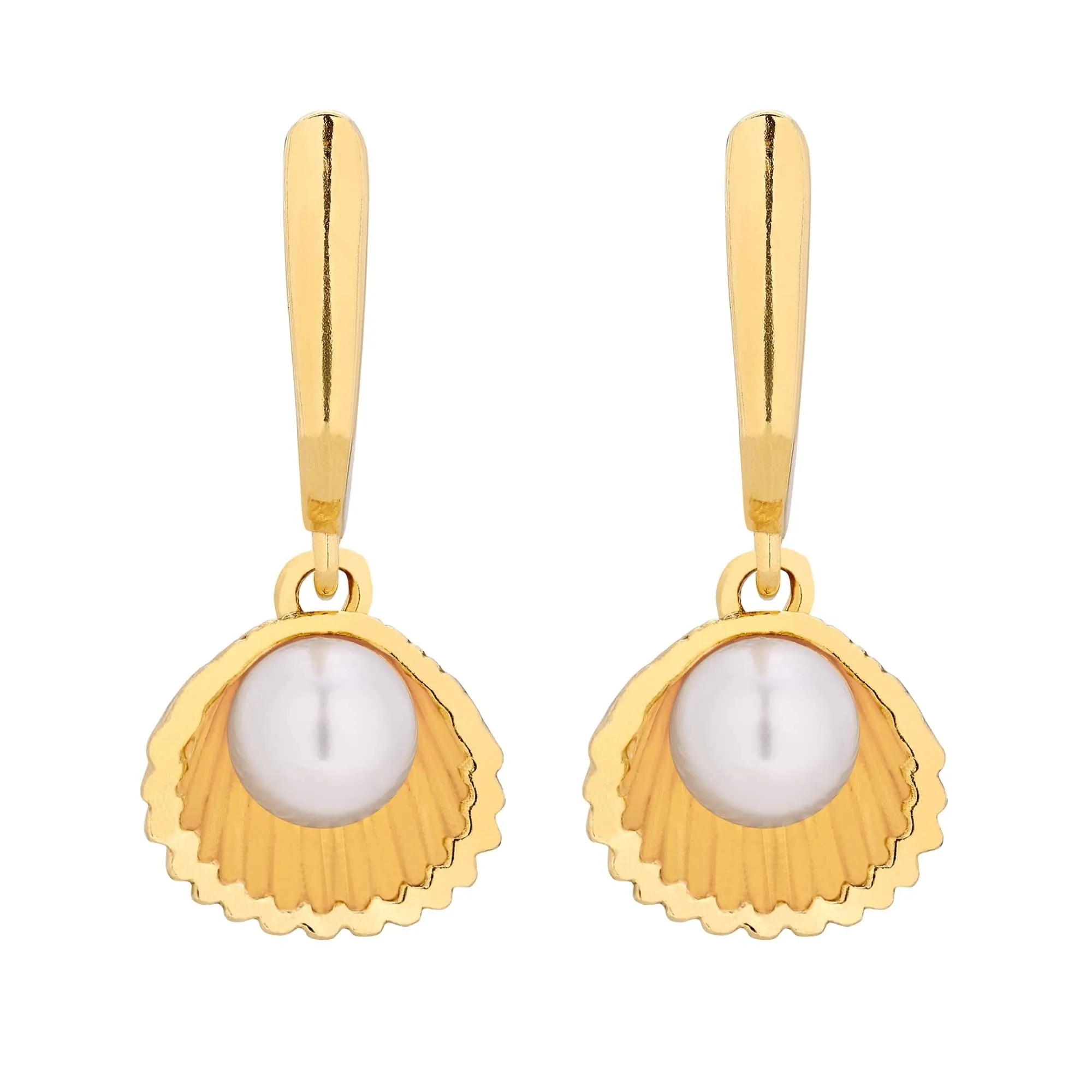Złote kolczyki z muszelkami i perłą SWAROVSKI® CRYSTAL
