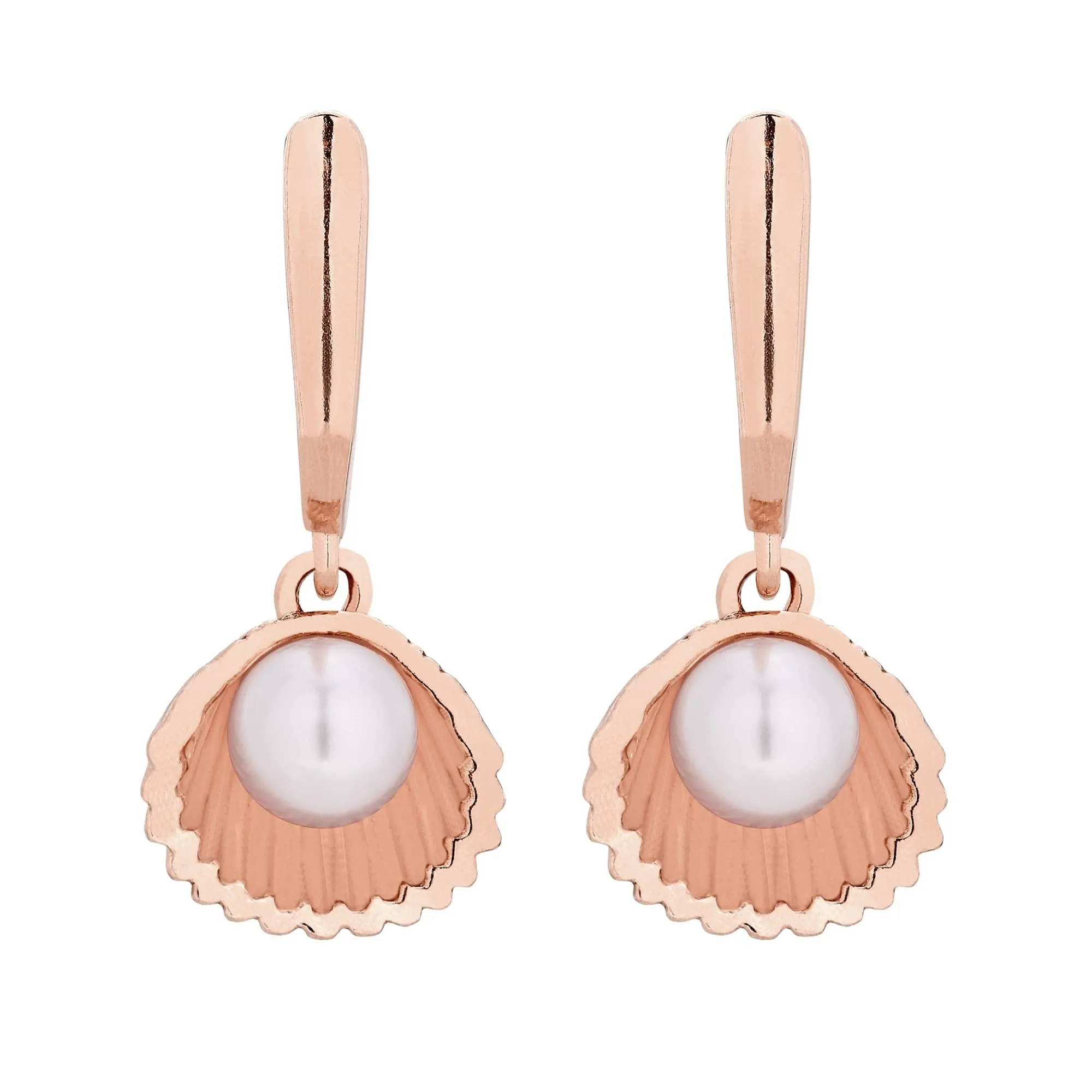 Kolczyki z muszelkami i perłą SWAROVSKI® CRYSTAL z różowego złota