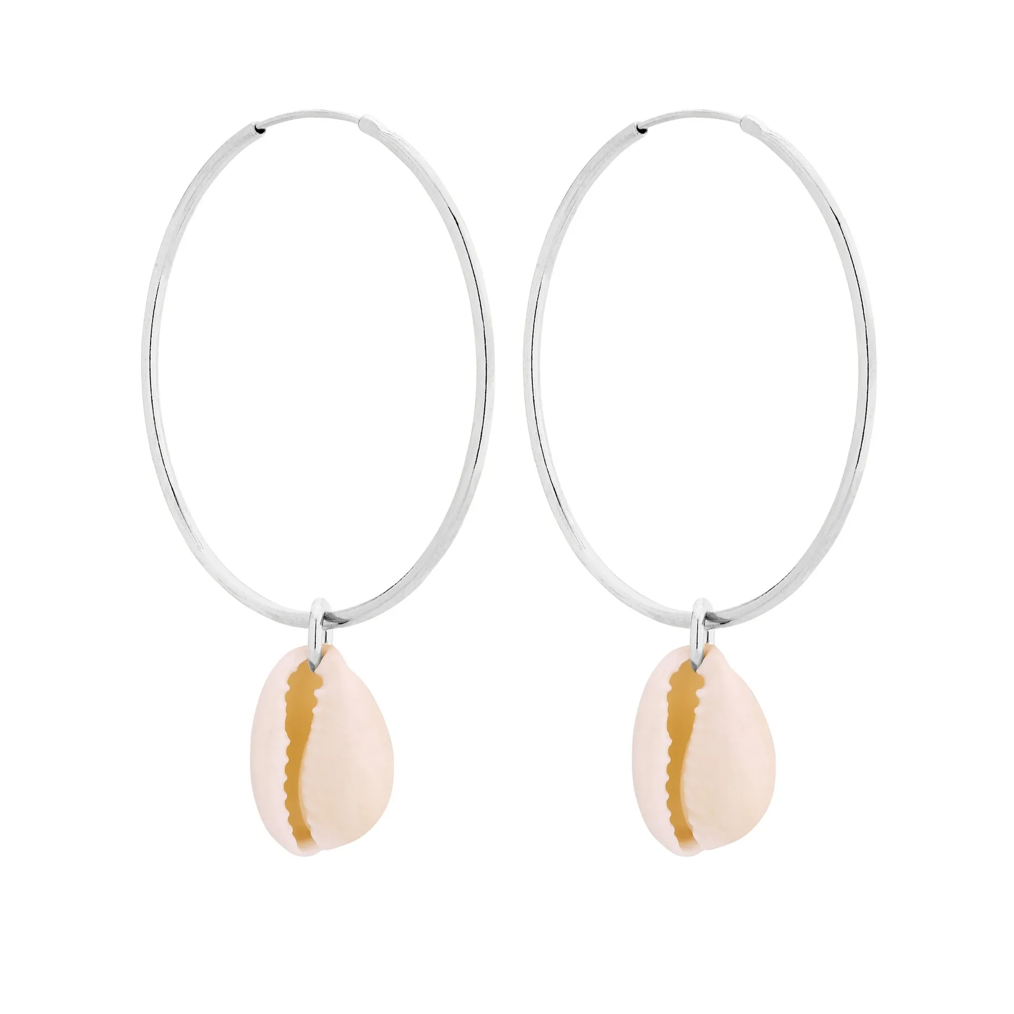 Srebrne kolczyki koła z muszelkami