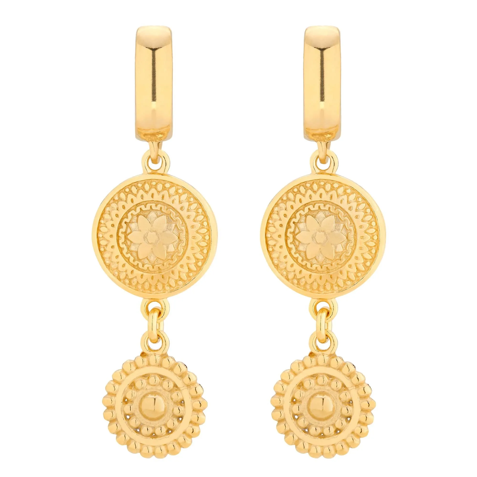 Złote długie kolczyki z rozetkami