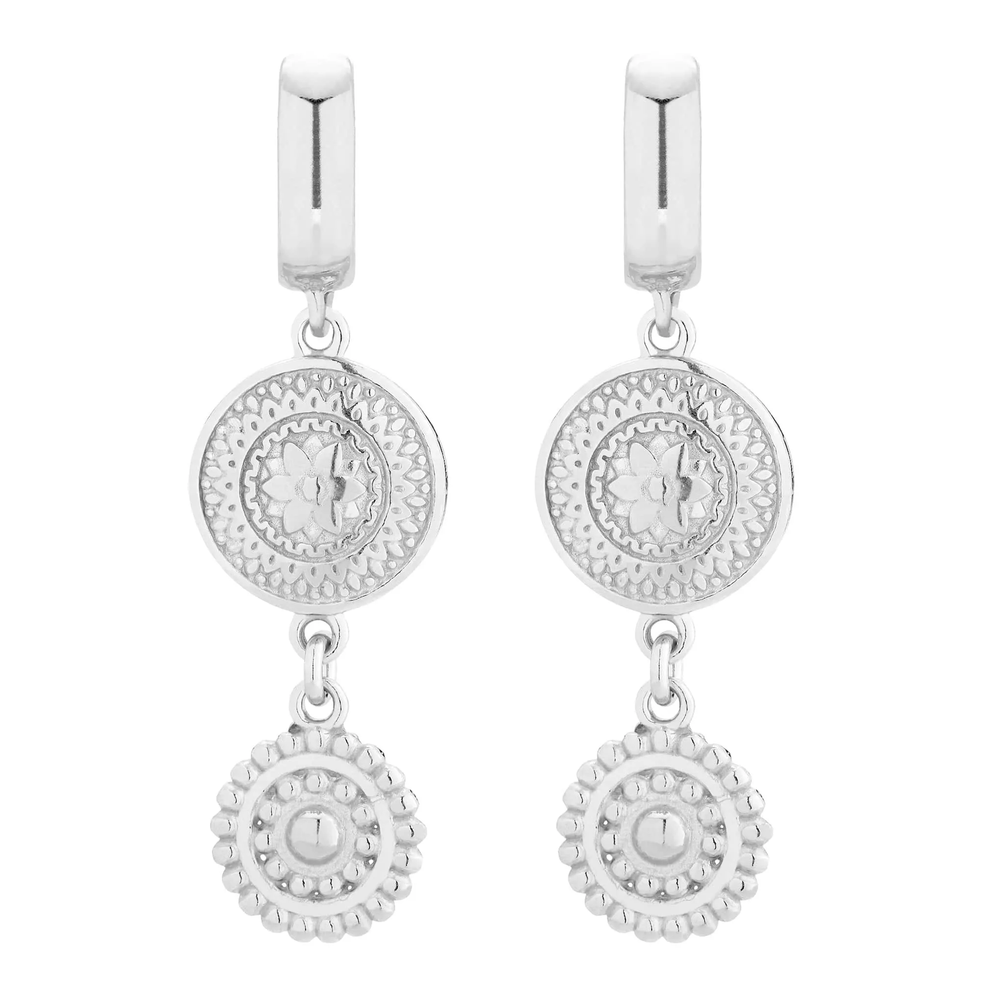 Srebrne długie kolczyki z rozetkami