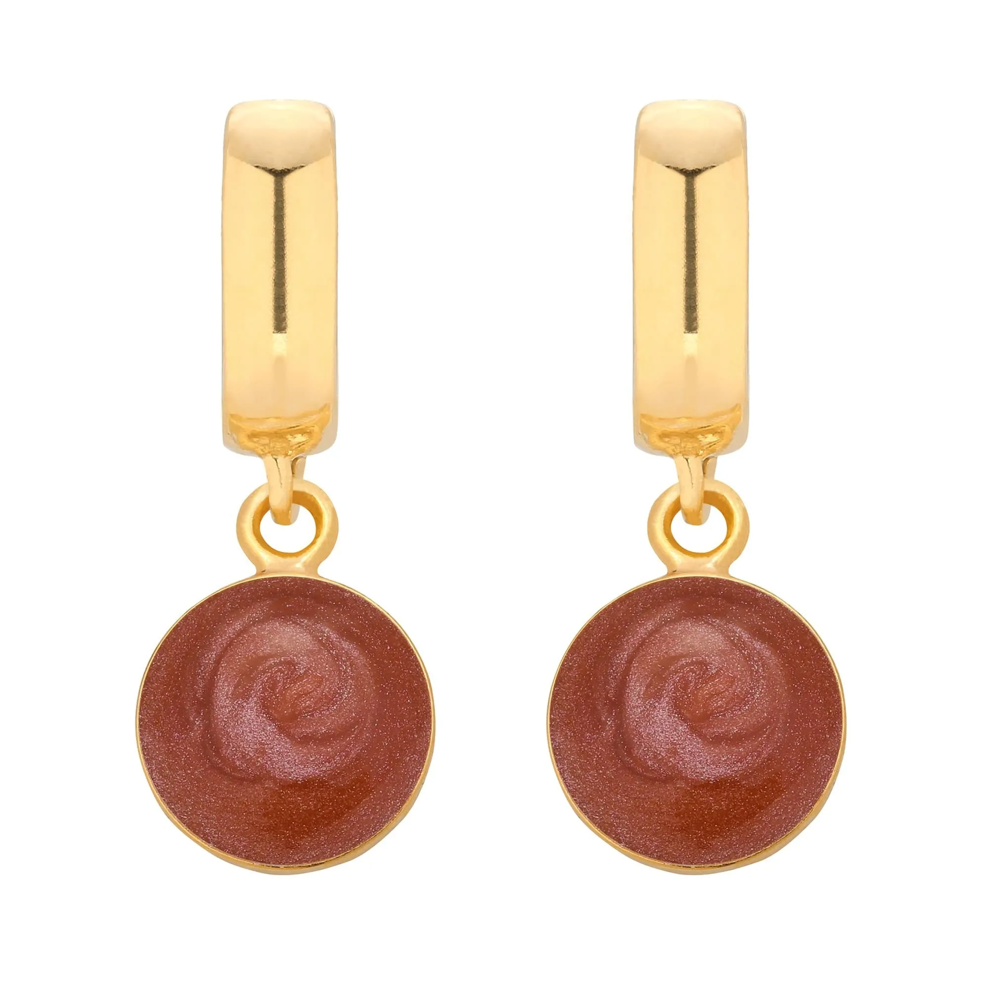 Złote kolczyki z bordową żywicą