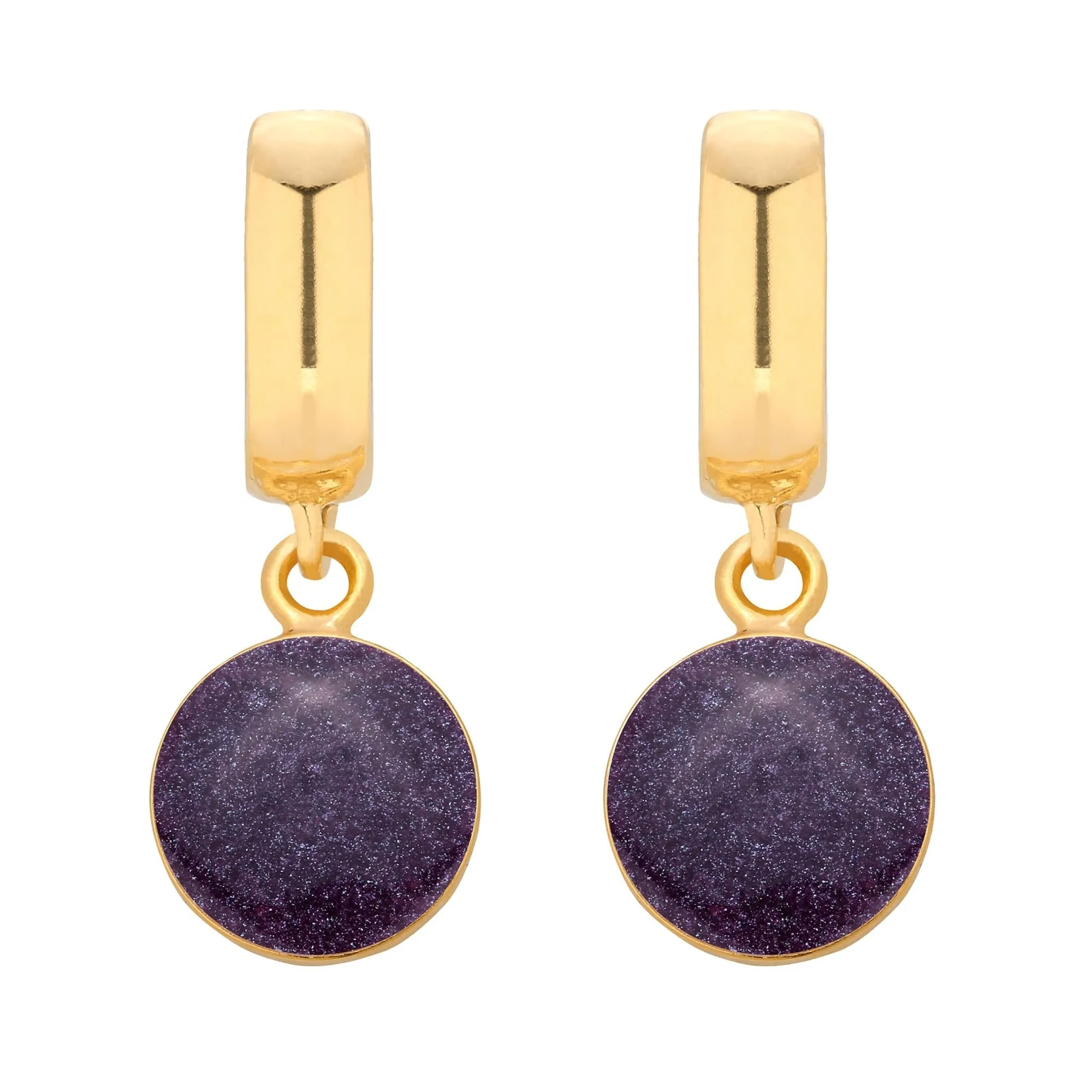 Złote kolczyki z fioletową żywicą