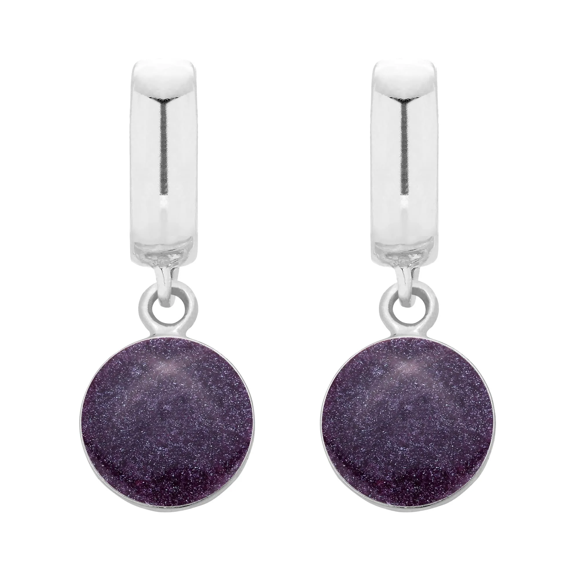 Srebrne kolczyki z fioletową żywicą