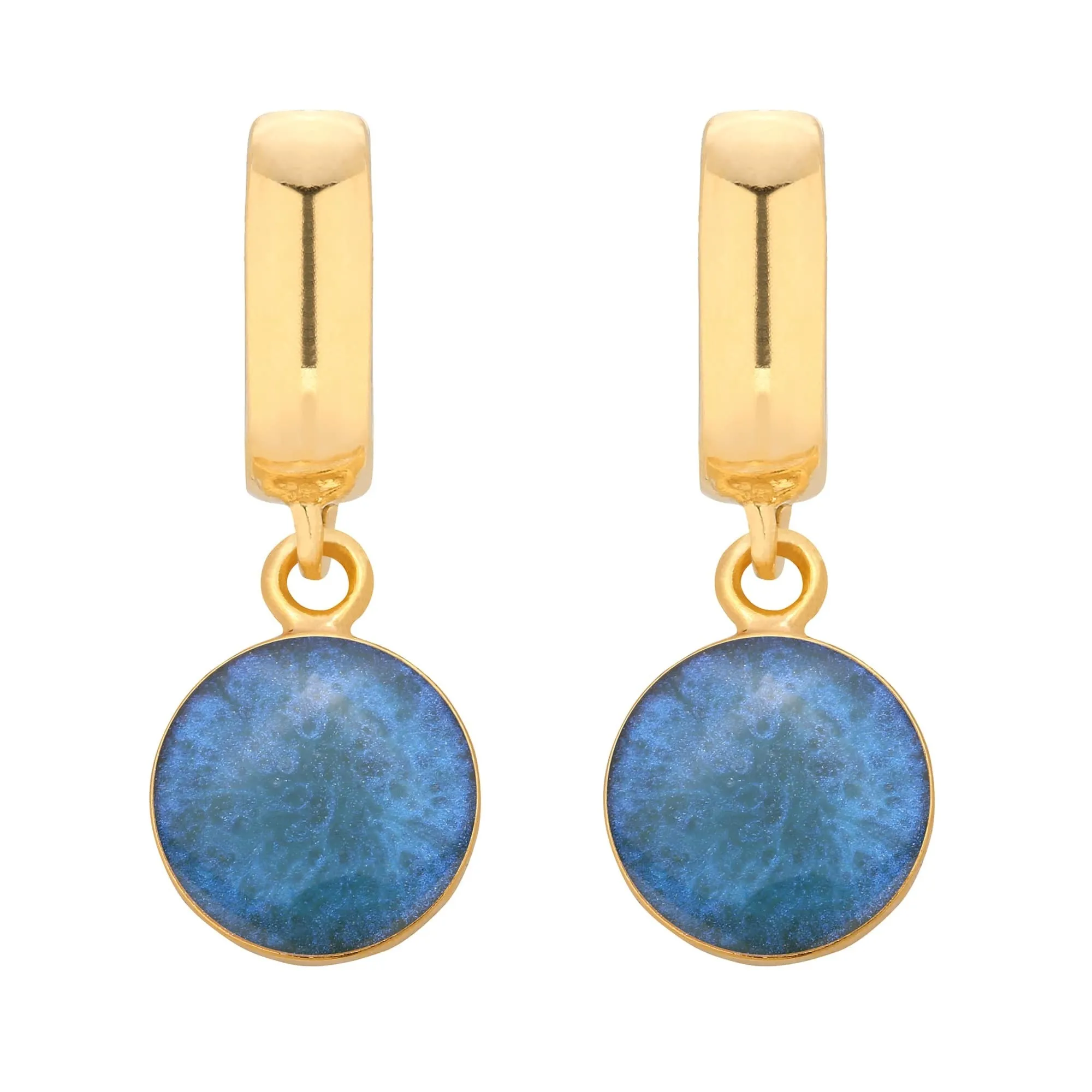 Złote kolczyki z turkusową żywicą