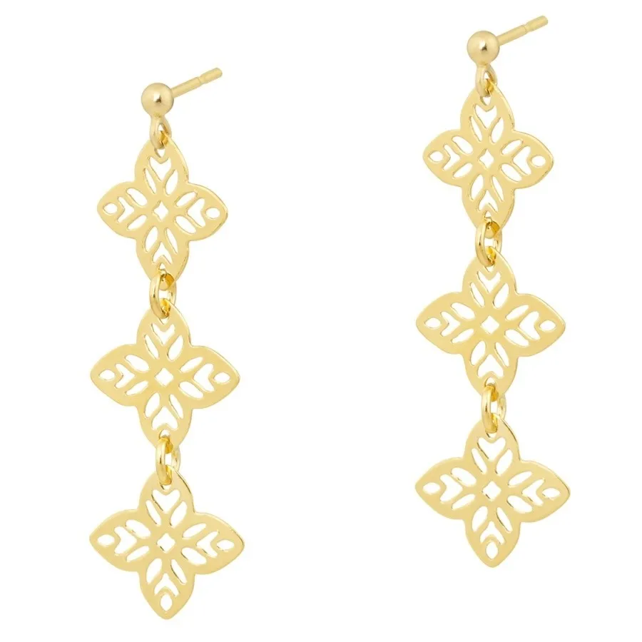 Złote długie kolczyki z rozetek