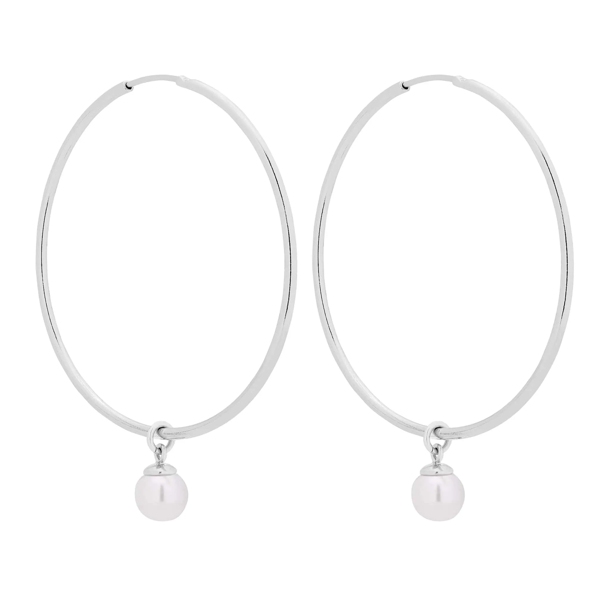 Srebrne kolczyki duże koła z białymi perłami SWAROVSKI® CRYSTAL