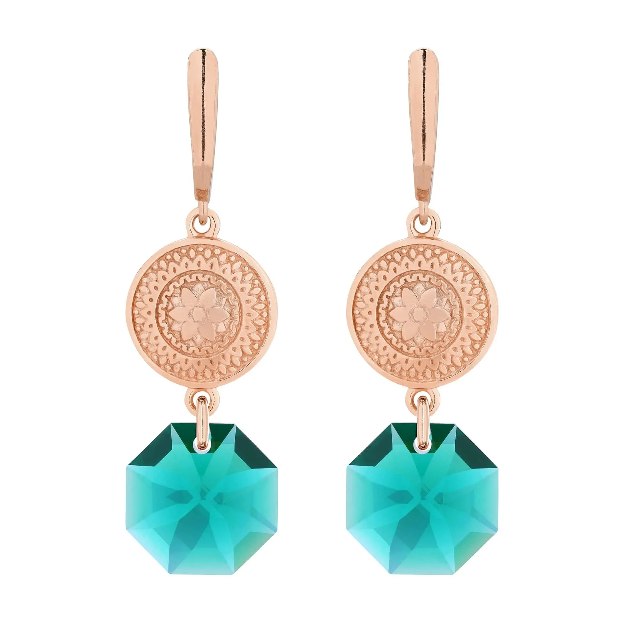 Długie kolczyki z różowego złota z medalionami i kryształami SWAROVSKI® CRYSTAL