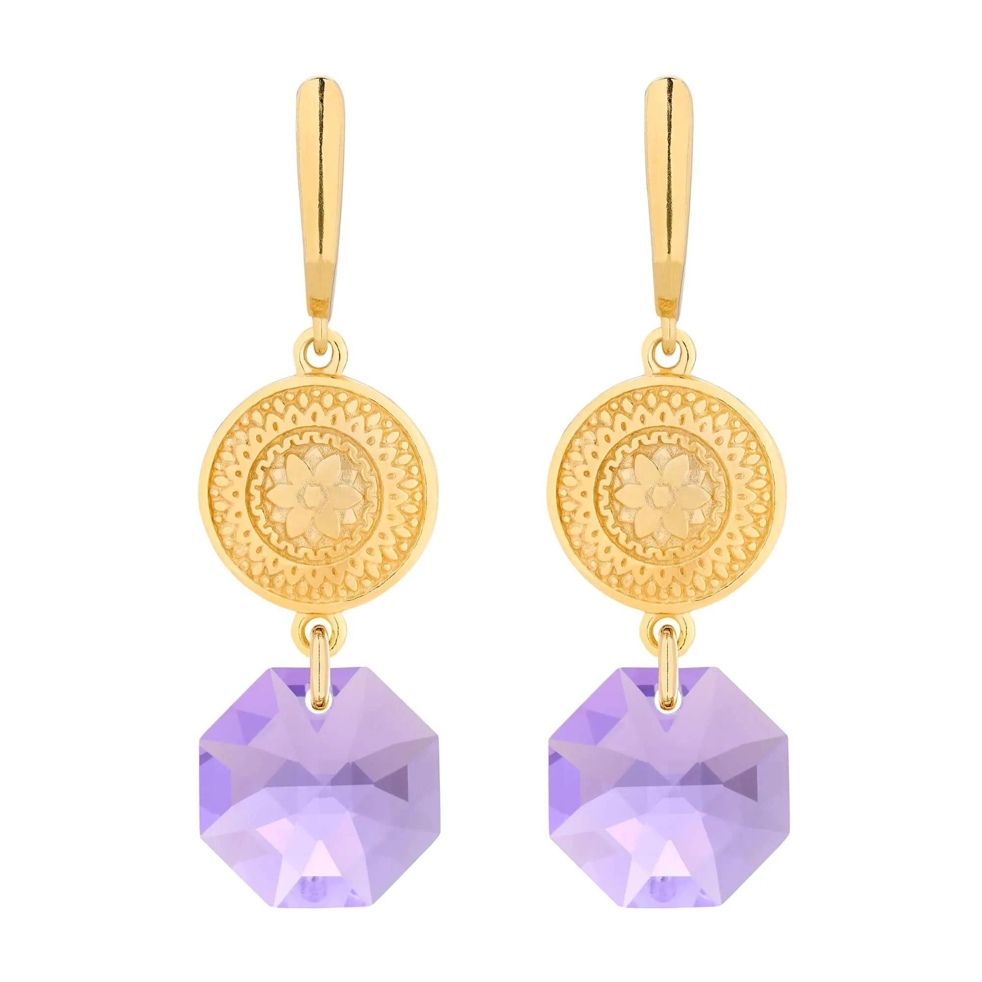 Złote długie kolczyki z medalionami i kryształami SWAROVSKI® CRYSTAL