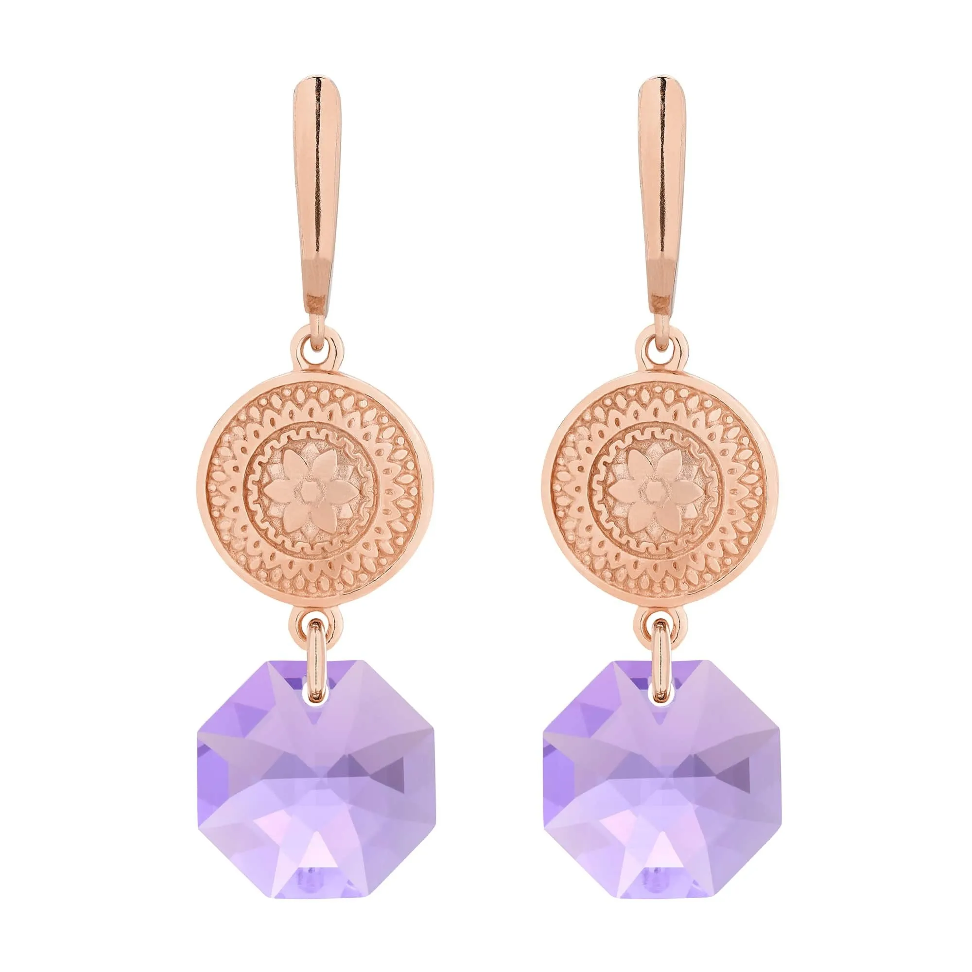 Długie kolczyki z różowego złota z medalionami i kryształami SWAROVSKI® CRYSTAL