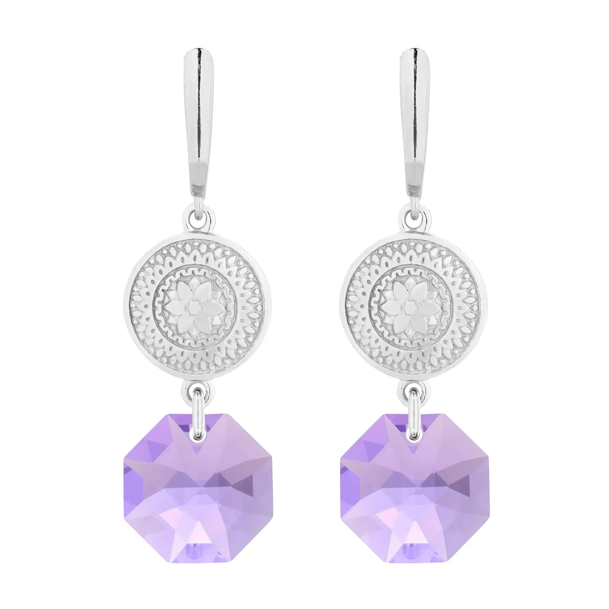 Srebrne długie kolczyki z medalionami i kryształami SWAROVSKI® CRYSTAL