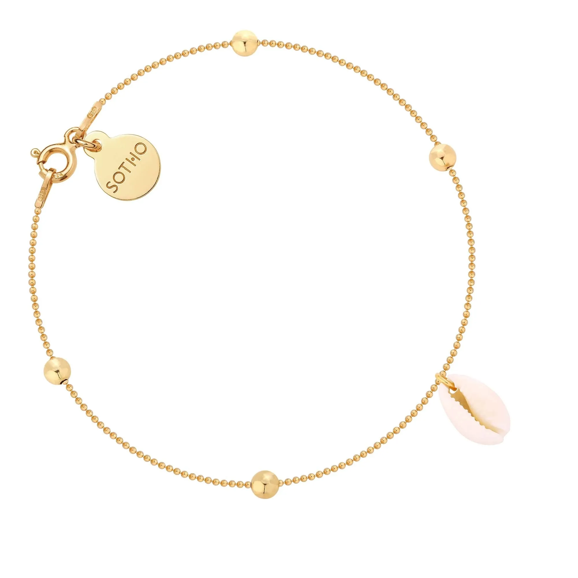 Złota bransoletka z kuleczkami i muszelką