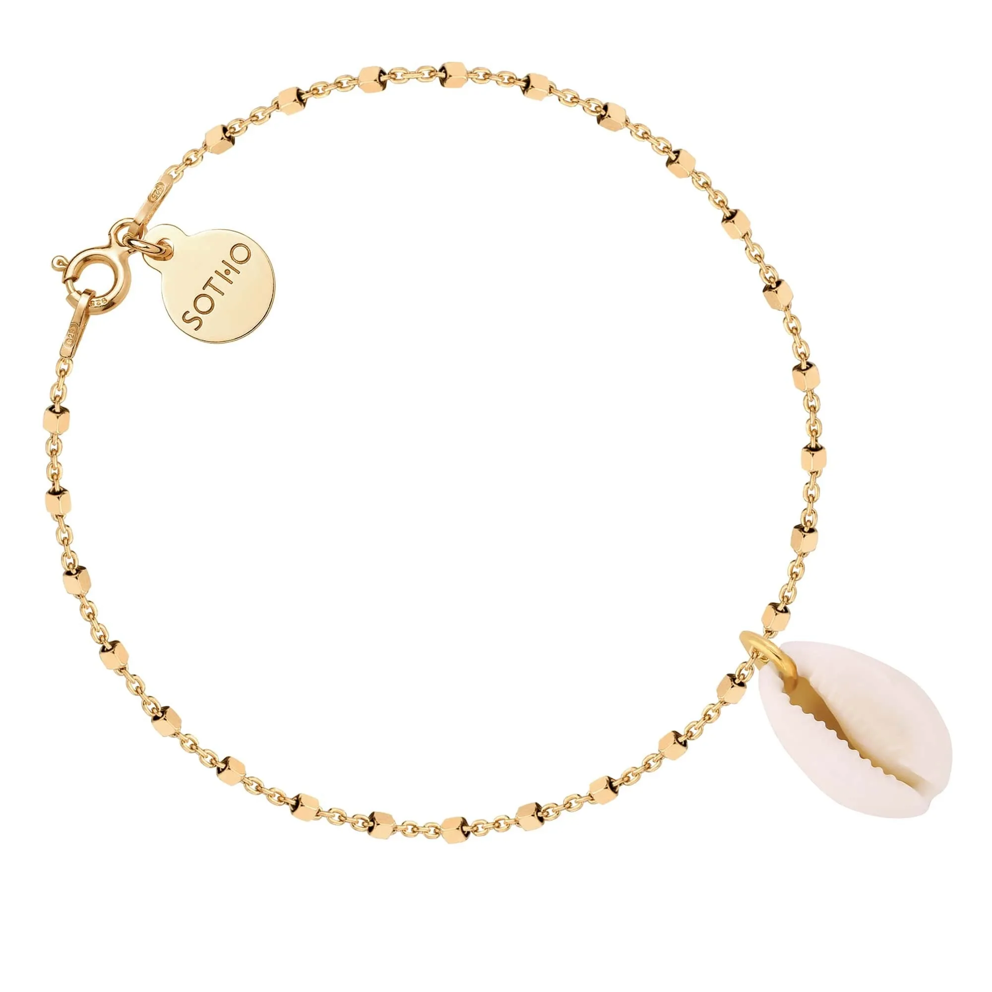 Złota bransoletka kosteczkowa z muszelką