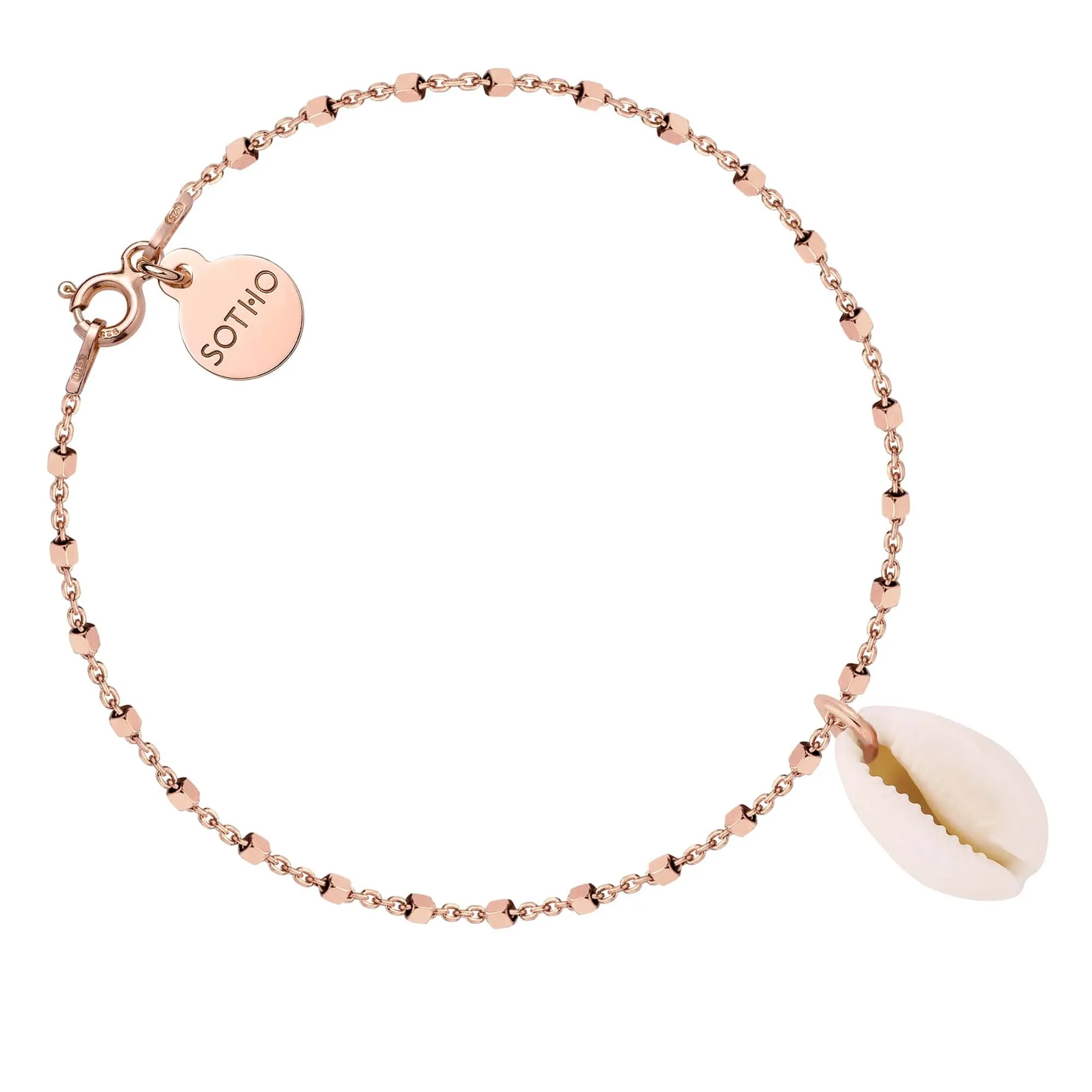 Bransoletka kosteczkowa z różowego złota z muszelką