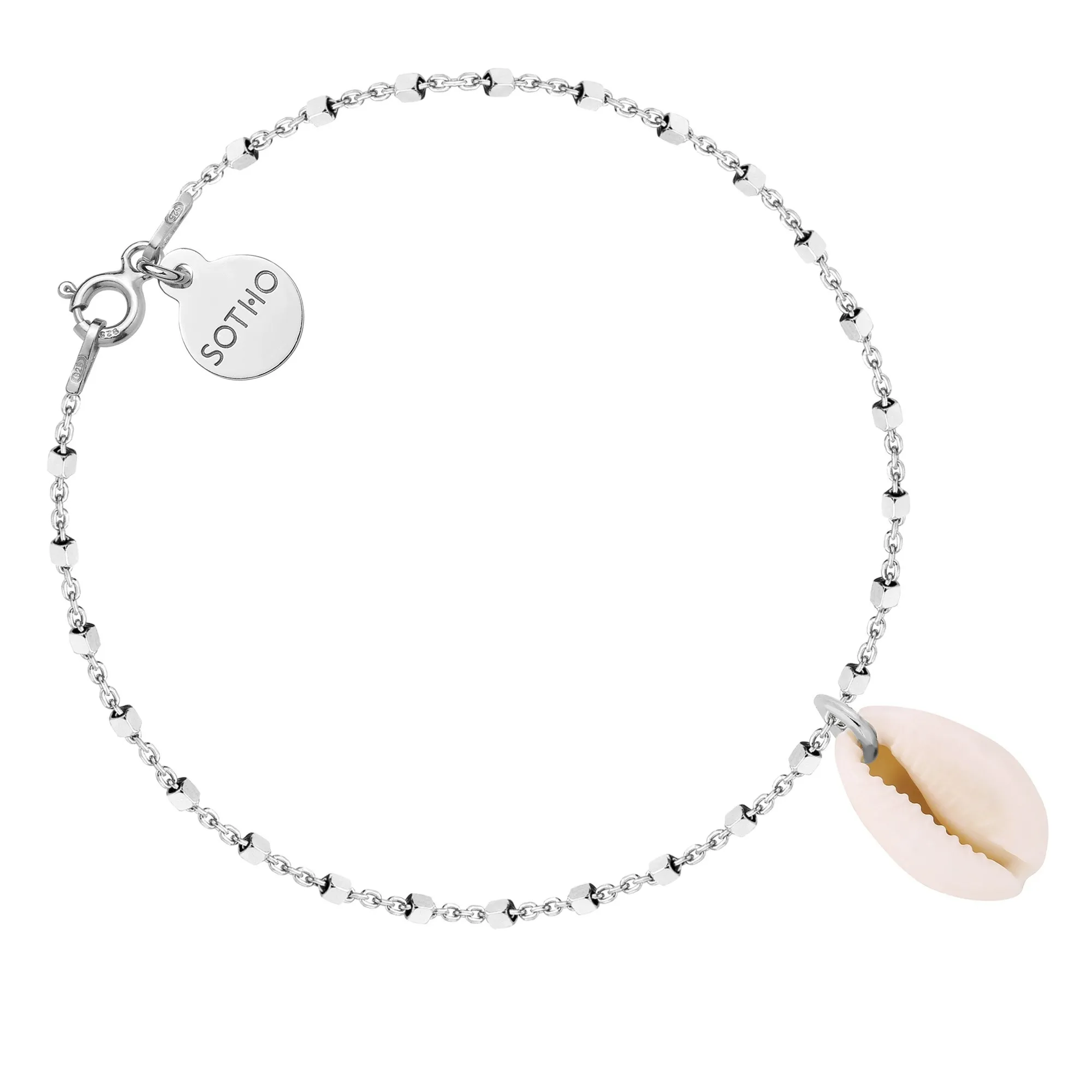 Srebrna bransoletka kosteczkowa z muszelką