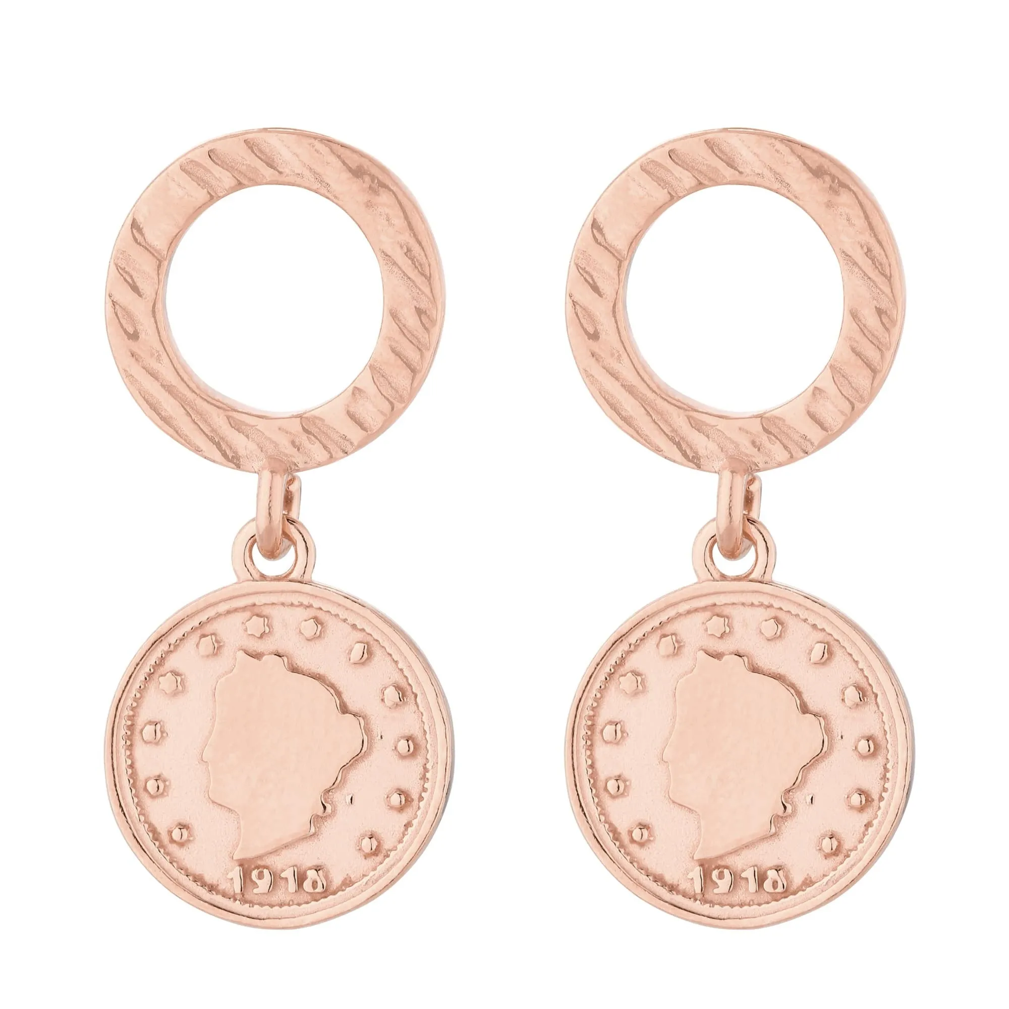 Kolczyki z różowego złota z monetami