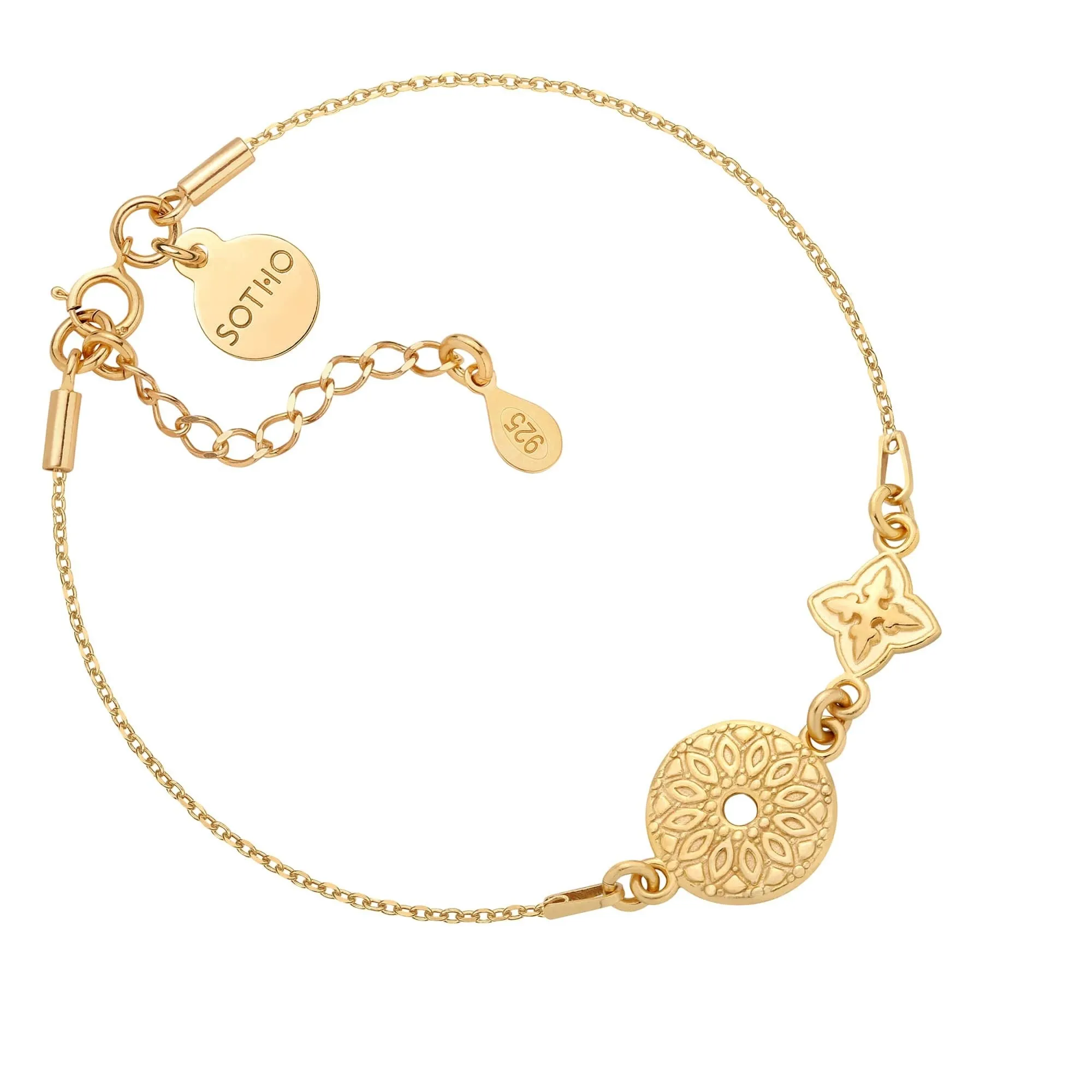 Złota bransoletka z rozetką i medalionem