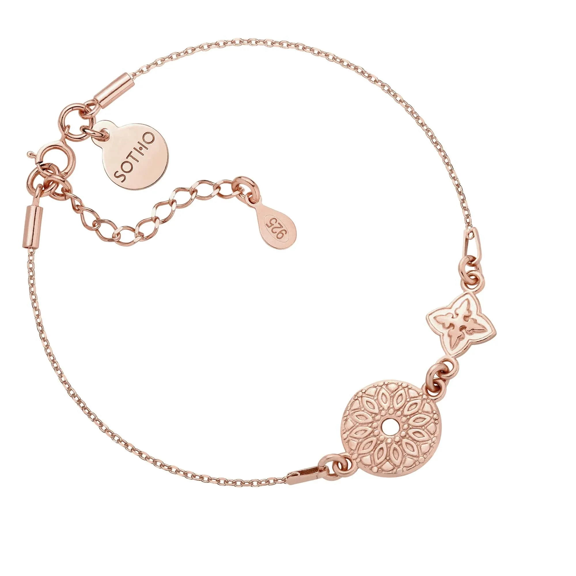 Bransoletka z różowego złota z rozetką i medalionem