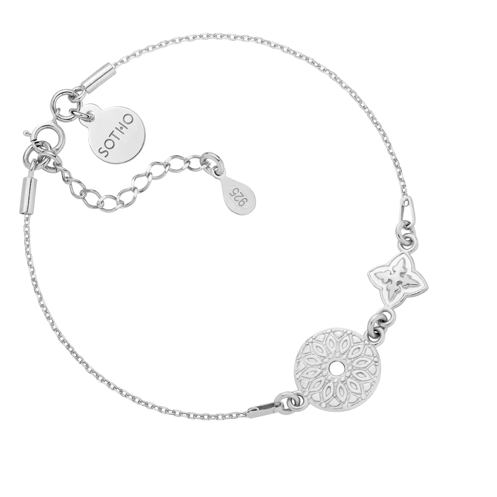 Srebrna bransoletka z rozetką i medalionem